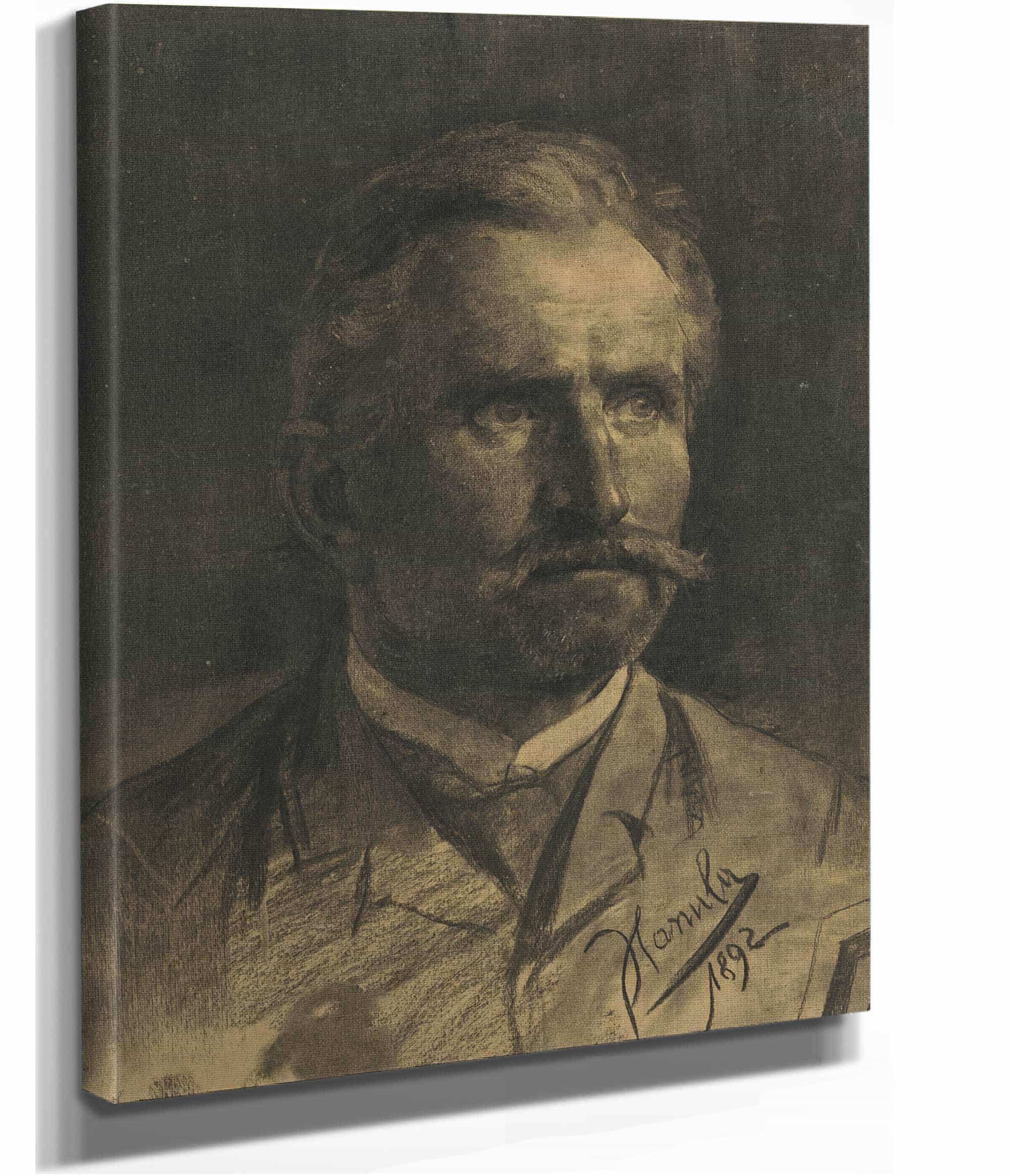 Study Of A Mans Head With A Beard And Mustache by Jozef Hanula