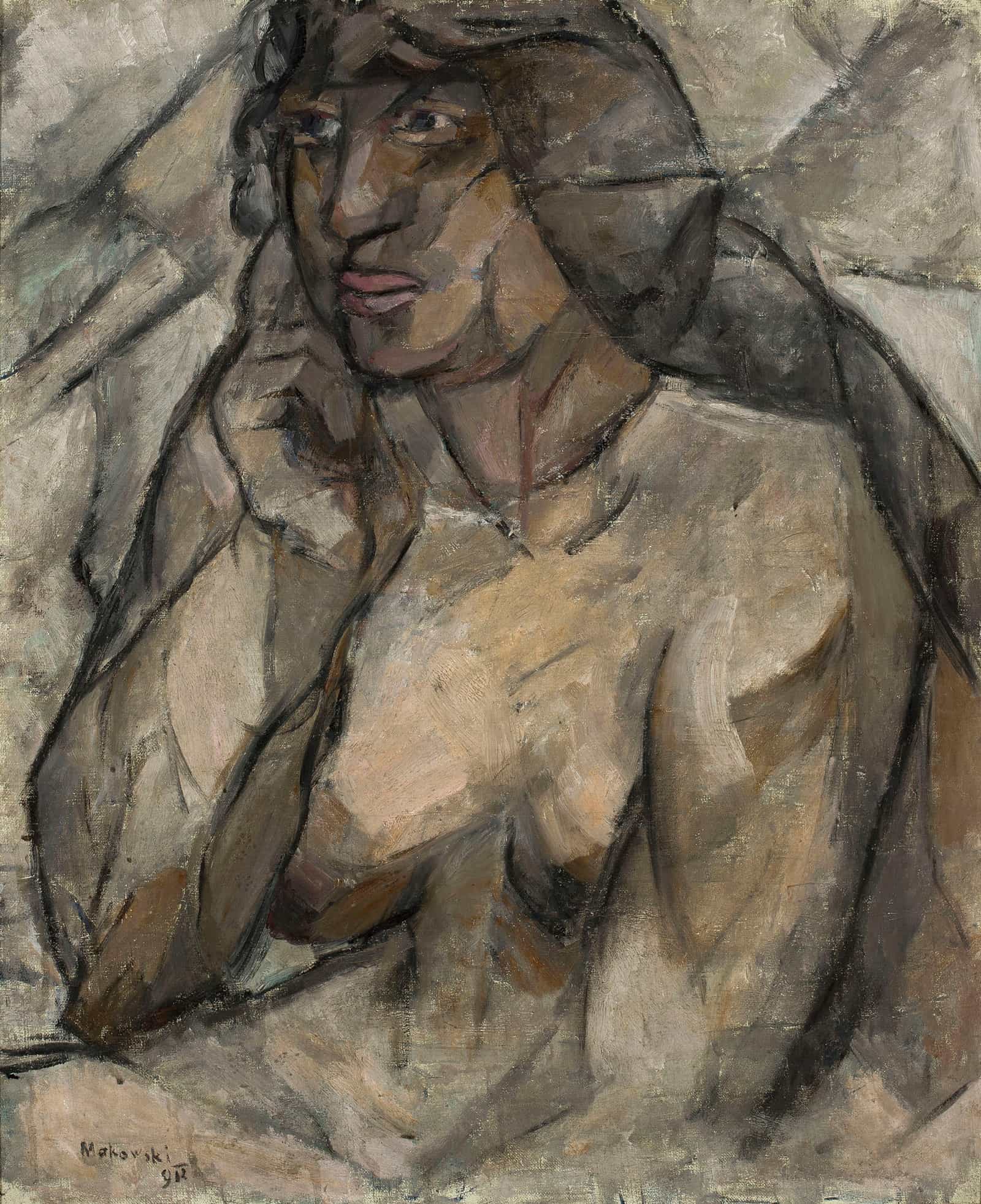 Study Of A Nude Female Half Nude by Tadeusz Makowski