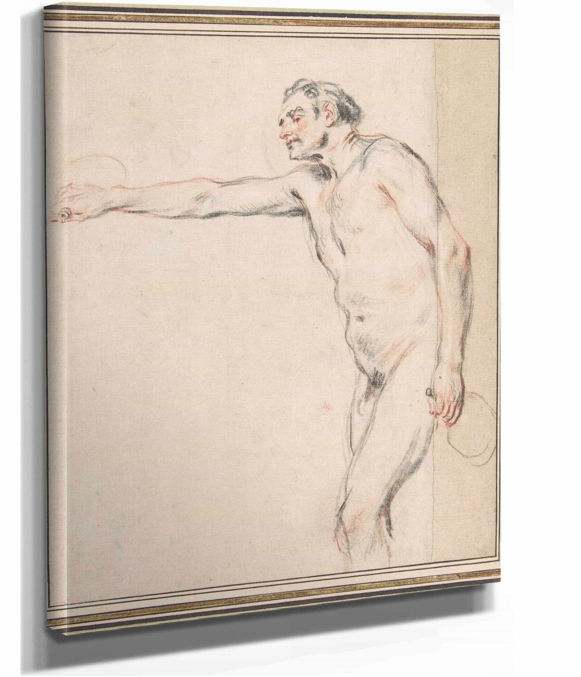 Study Of A Nude Man Holding Bottles   by Jean Antoine Watteau