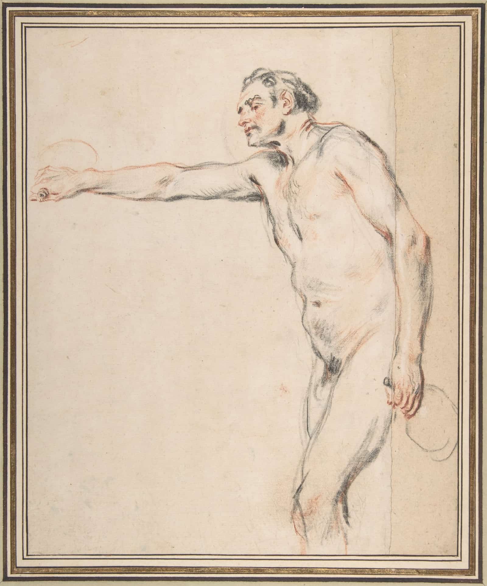 Study Of A Nude Man Holding Bottles   by Jean Antoine Watteau