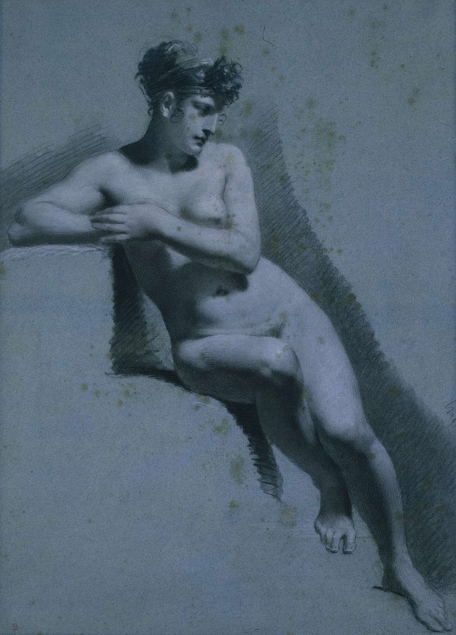 Study Of A Nude Woman Seated Looking To The Right Recto by Pierre Paul Prudhon