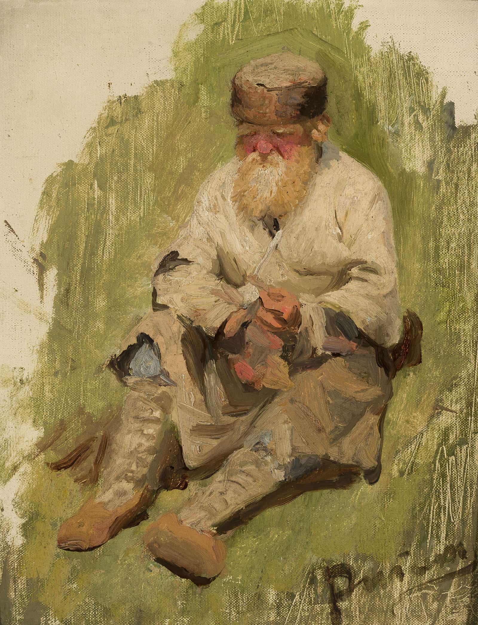 Study Of A Peasant On The Grass by Ilya Efimovich Repin
