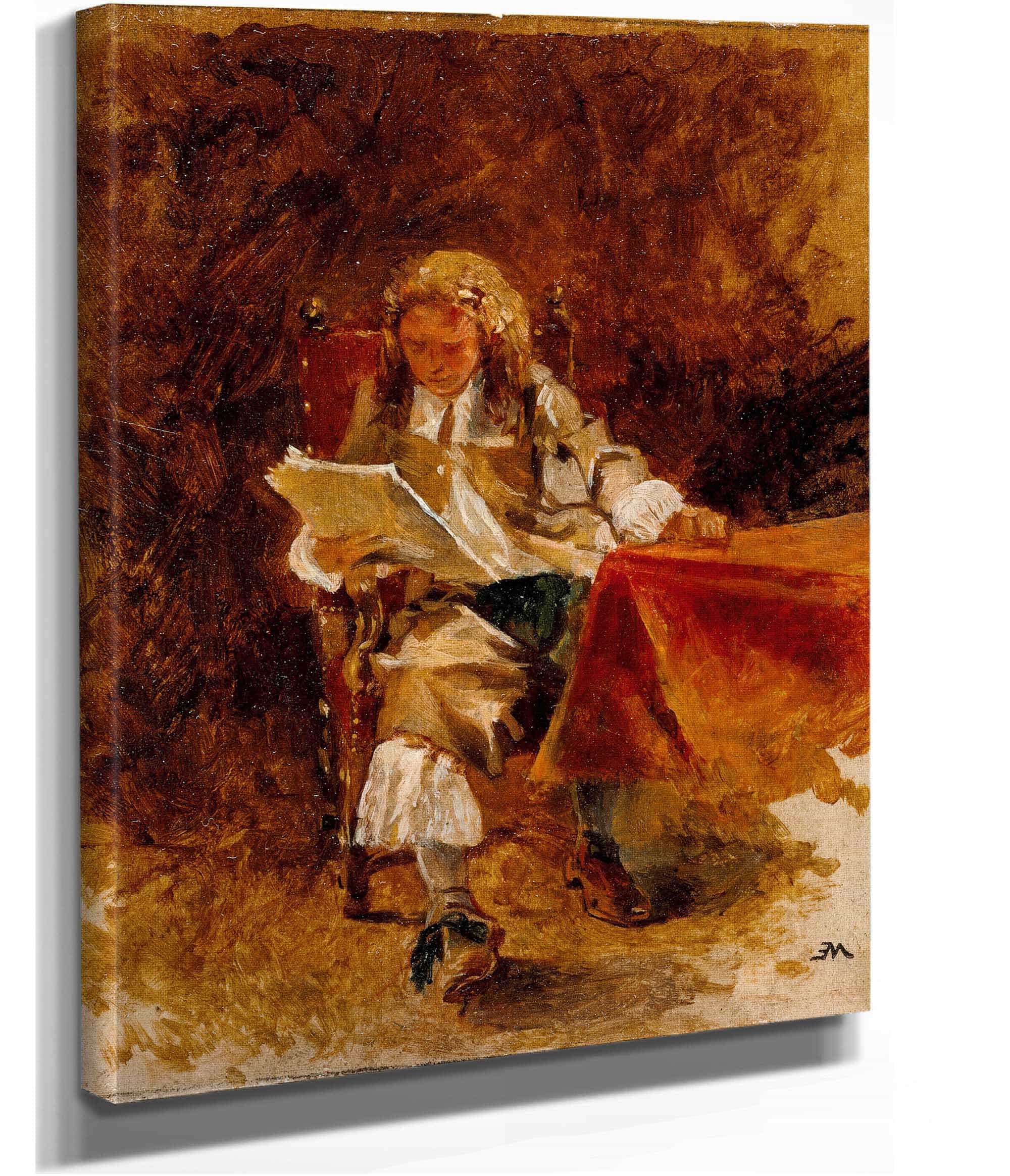 Study Of A Seated Cavalier Reading by Ernest Meissonier