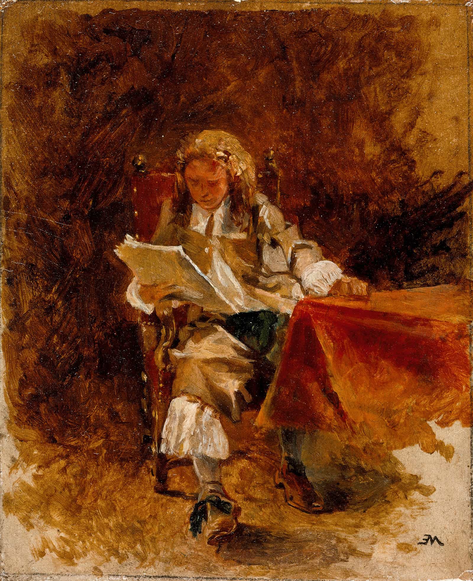 Study Of A Seated Cavalier Reading by Ernest Meissonier