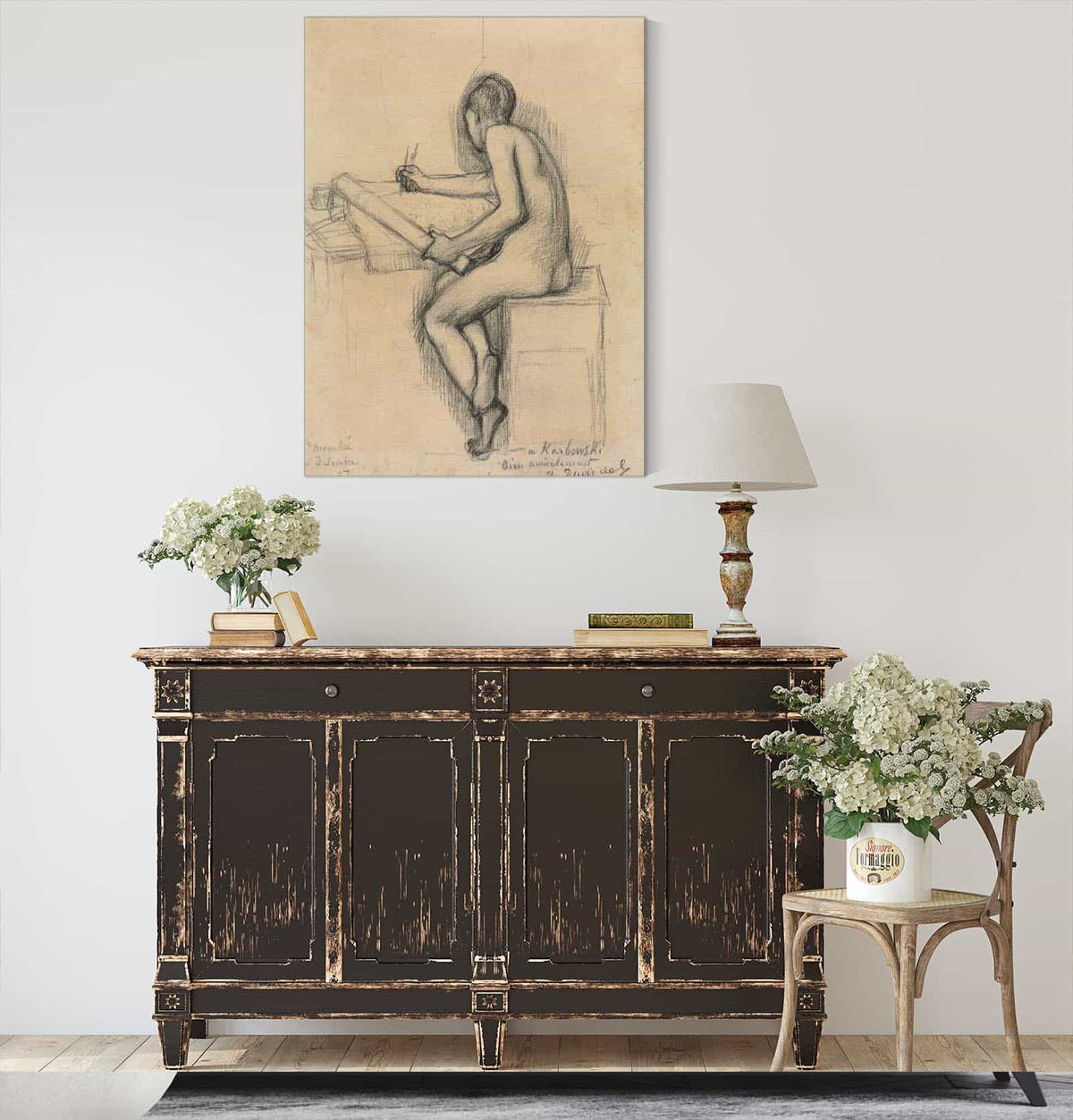 Study Of A Seated Nude Female Model Drawing by Pierre Puvis De Chavannes