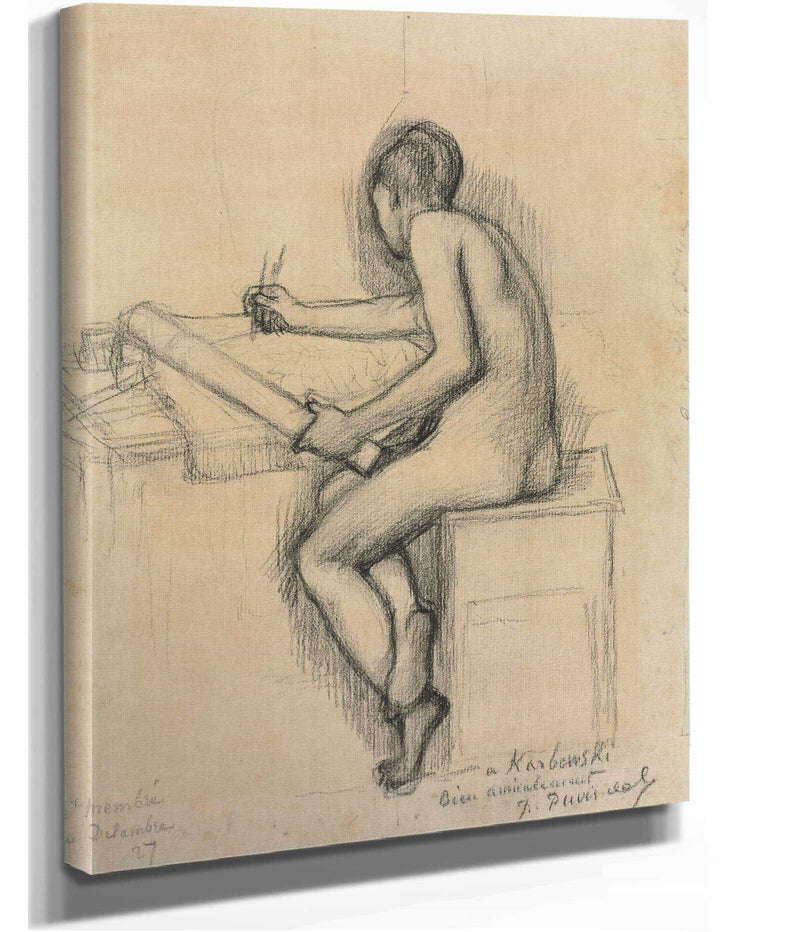 Study Of A Seated Nude Female Model Drawing by Pierre Puvis De Chavannes