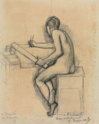 Study Of A Seated Nude Female Model Drawing by Pierre Puvis De Chavannes