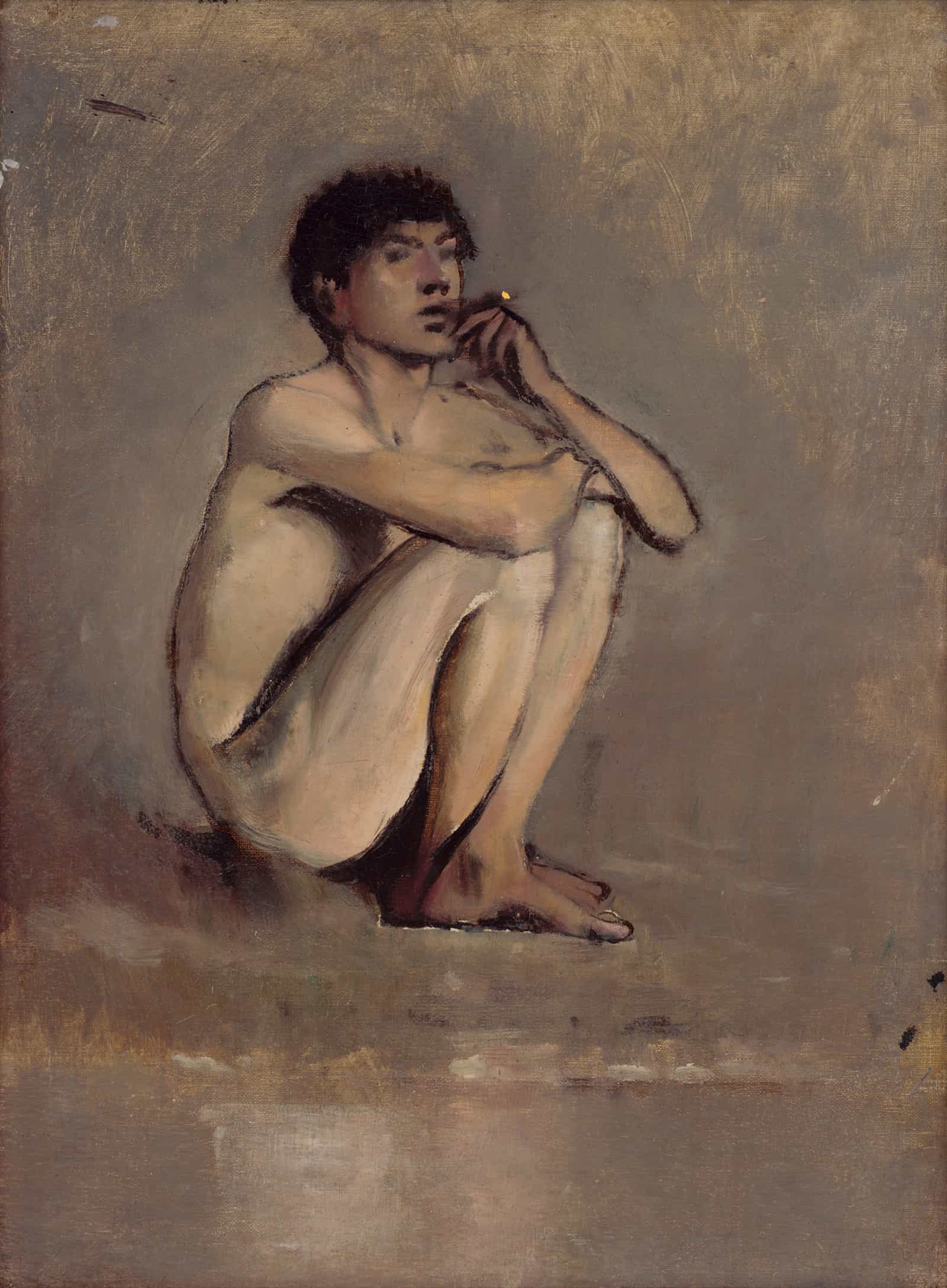 Study Of A Seated Nude Of A Young Man   by Ladislav Mednyanszky
