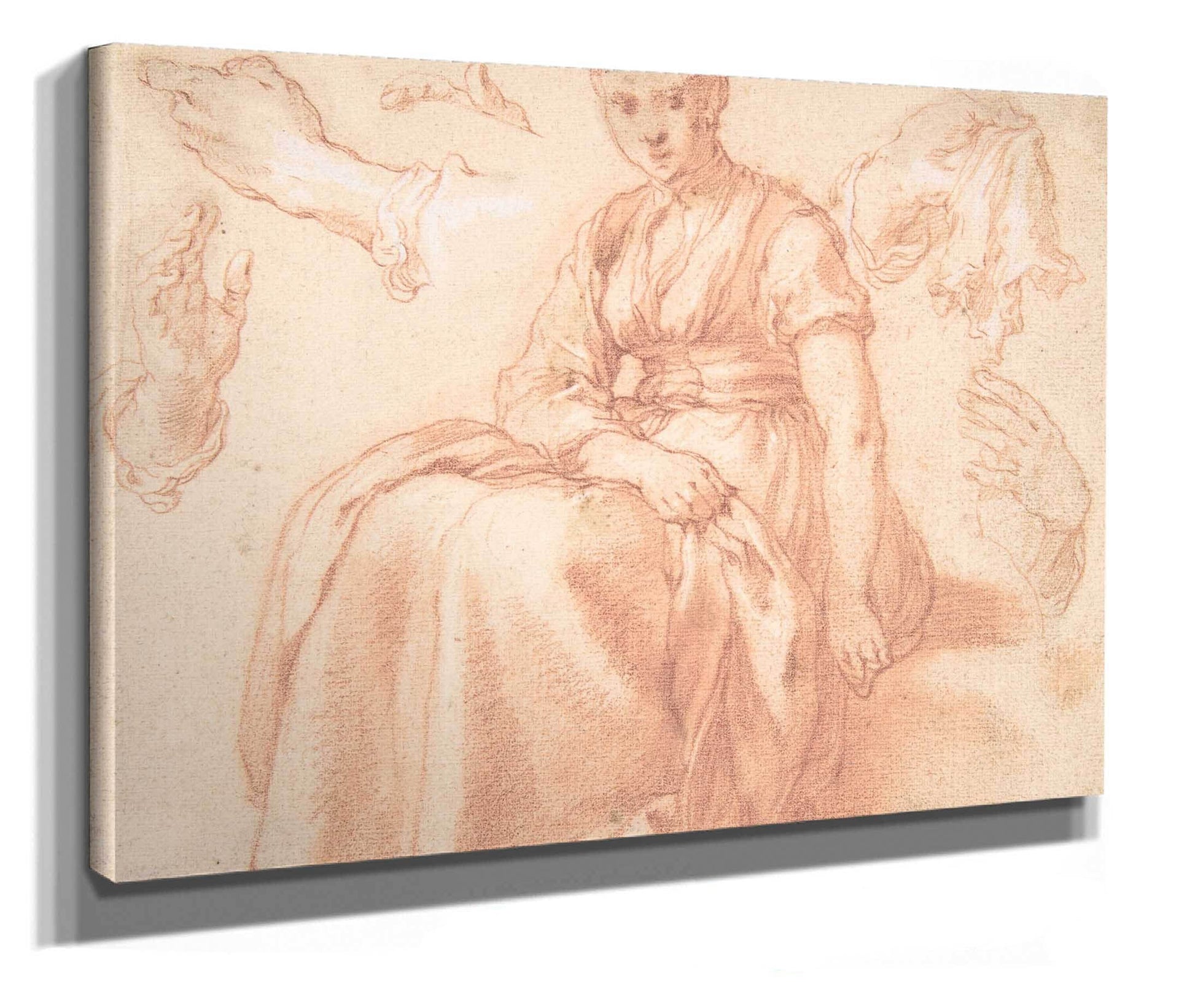 Study Of A Seated Woman And Five Studies Of Hands Th Century by Abraham Bloemaert