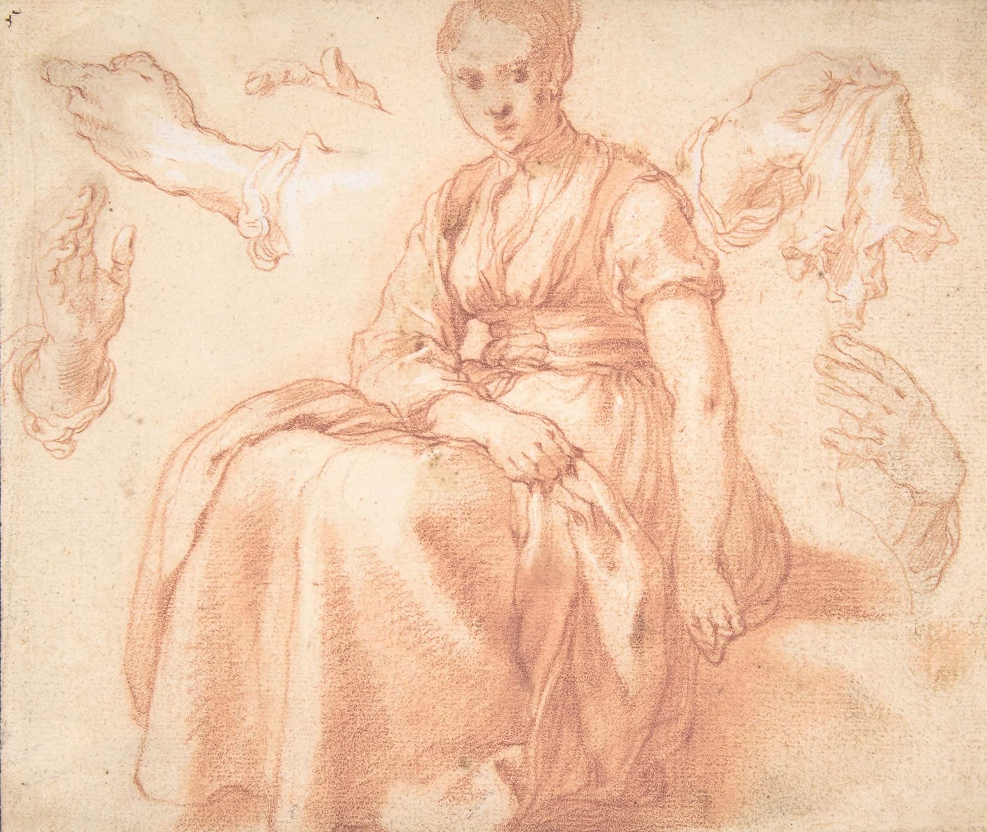 Study Of A Seated Woman And Five Studies Of Hands Th Century by Abraham Bloemaert