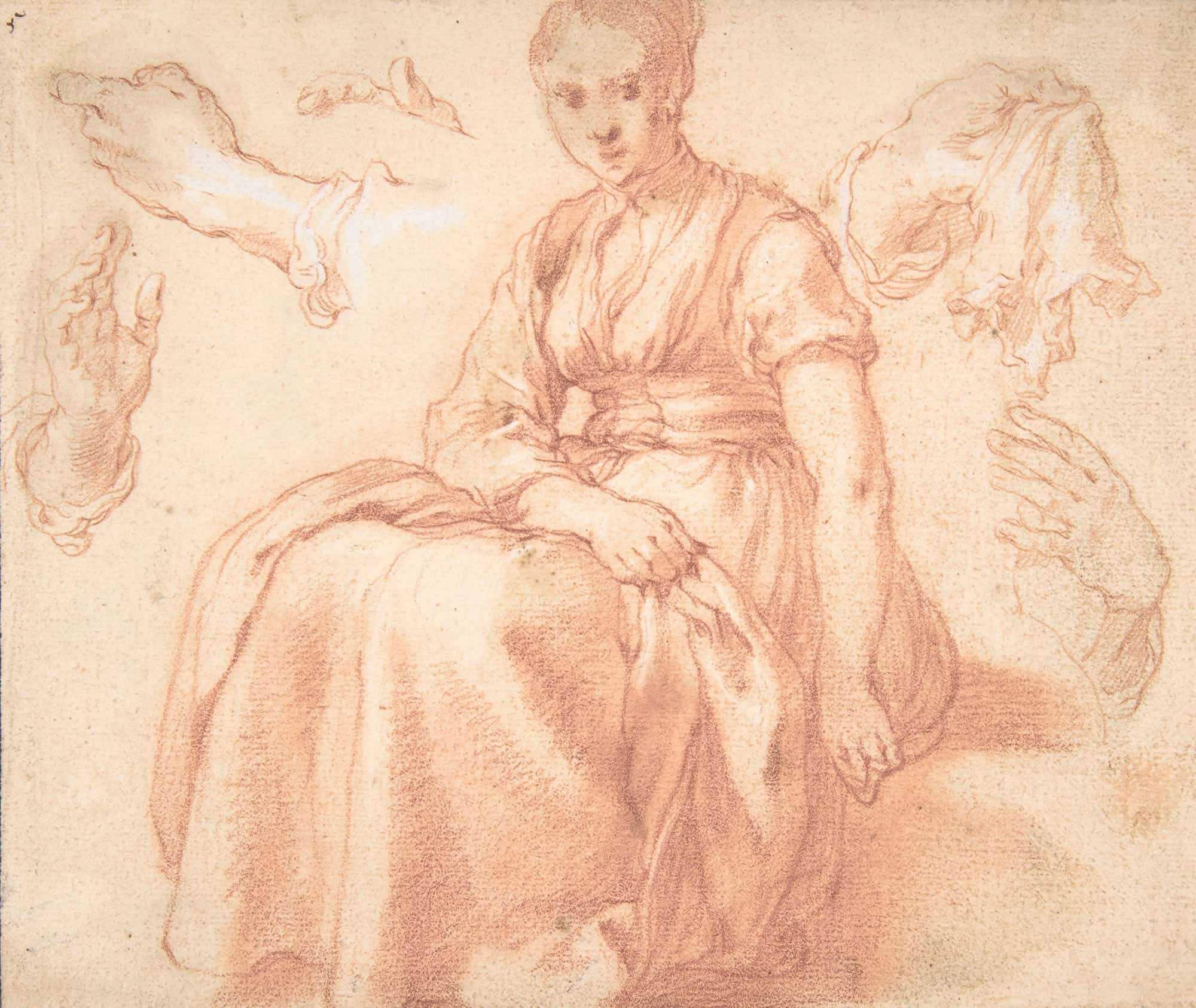 Study Of A Seated Woman And Five Studies Of Hands Th Century by Abraham Bloemaert