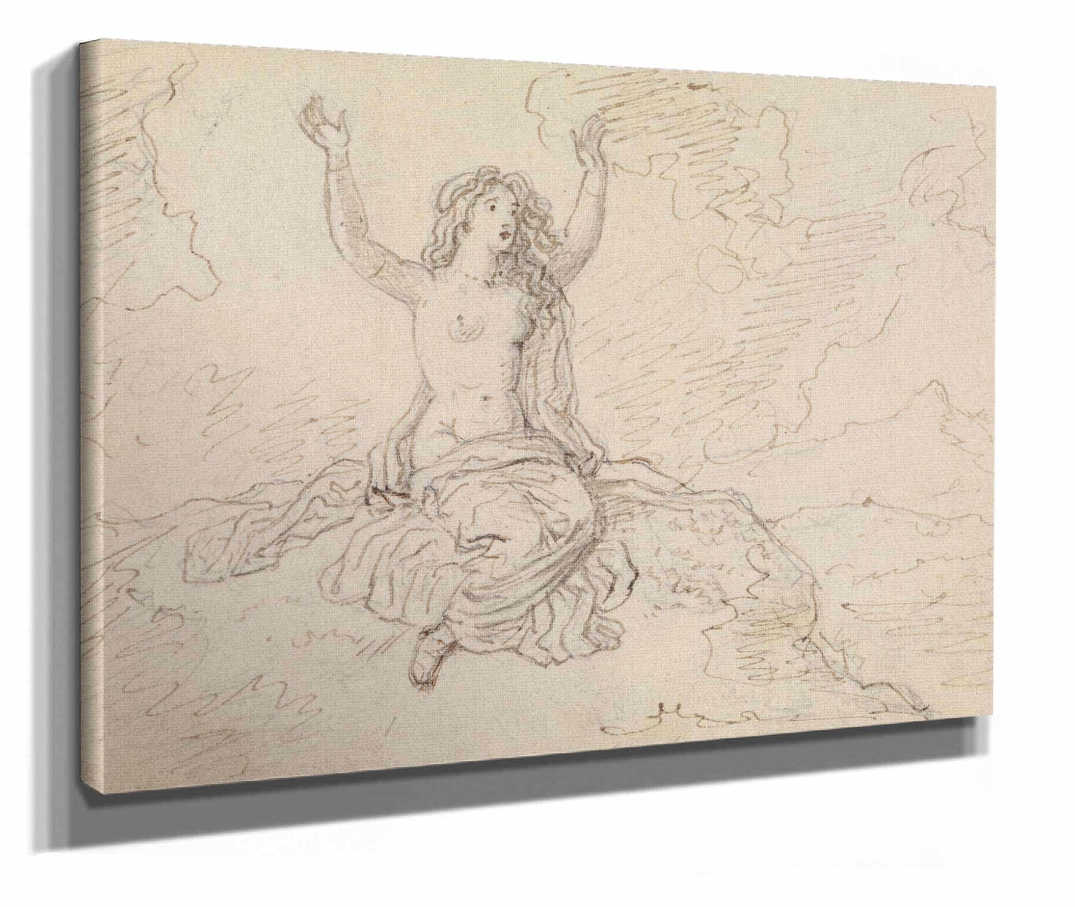 Study Of A Semi Nude Woman Sitting With Her Arms Raised Over Her Head by Robert Smirke