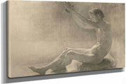 Study Of A Sitting Male Nude With Arms Raised by Jozef Hanula