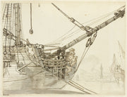 Study Of A Warships Prow With British Warships And Naples Harbor Beyond by Claude Joseph Vernet