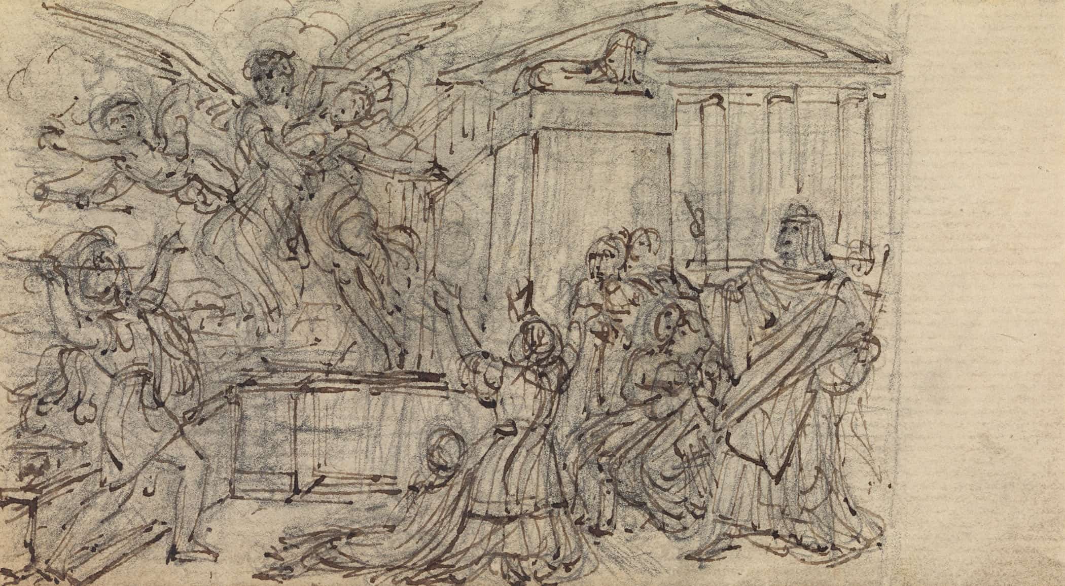 Study Of A Woman Being Taken Away By A Winged Being by Robert Smirke