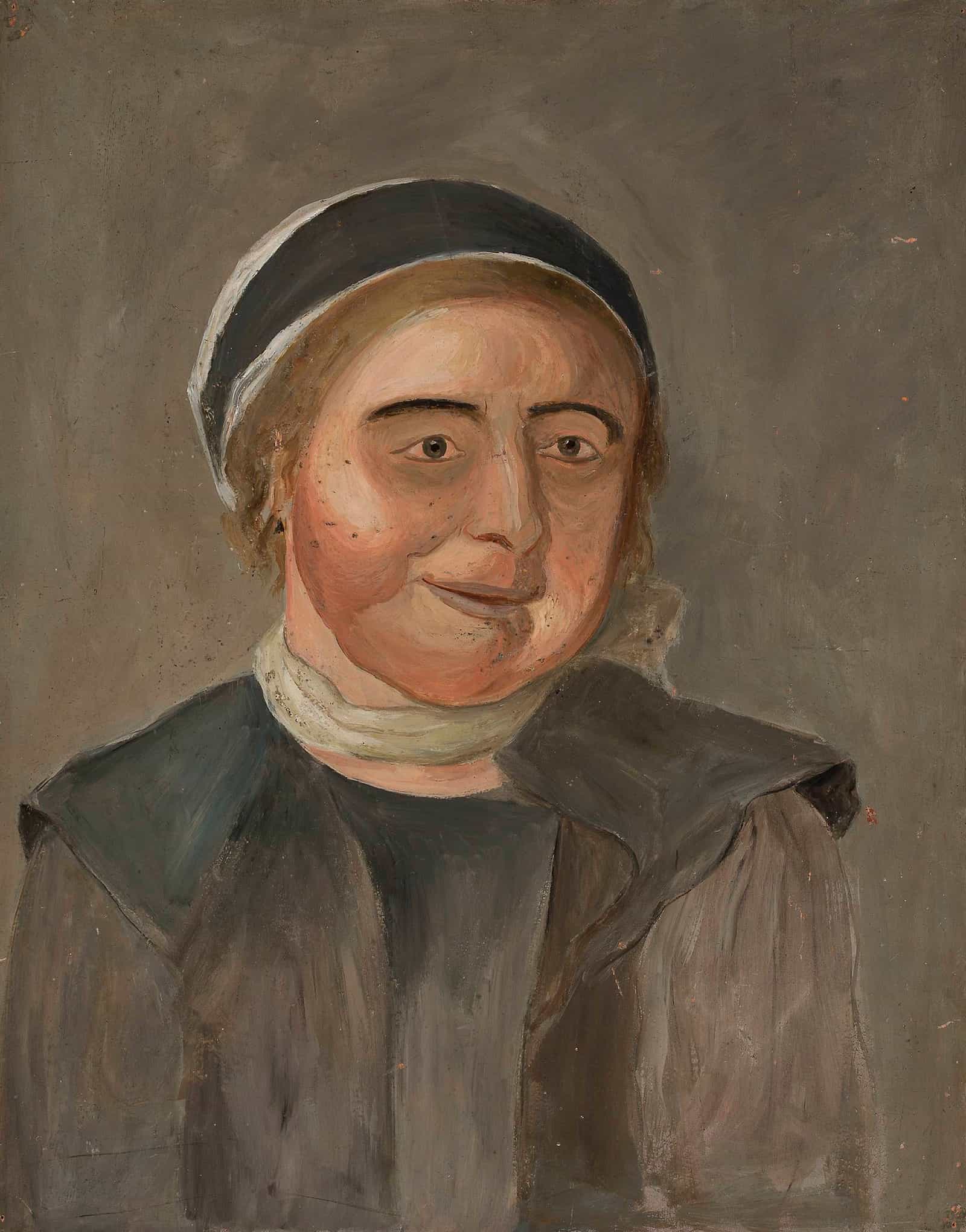 Study Of A Woman In A Black And White Cap by Tadeusz Makowski