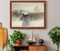 Study Of A Woman In Bonnet Leaning Over by Edwin Austin Abbey