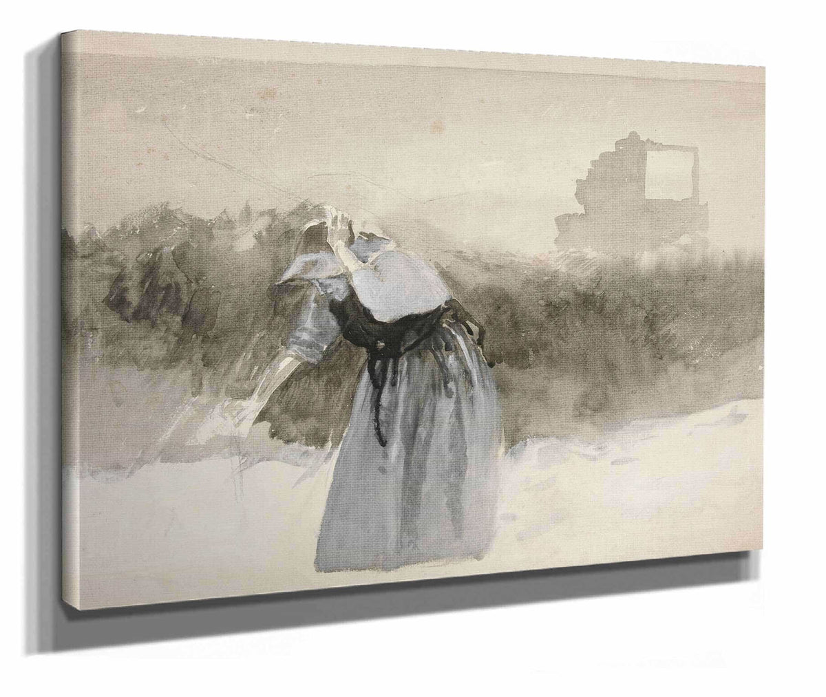 Study Of A Woman In Bonnet Leaning Over by Edwin Austin Abbey