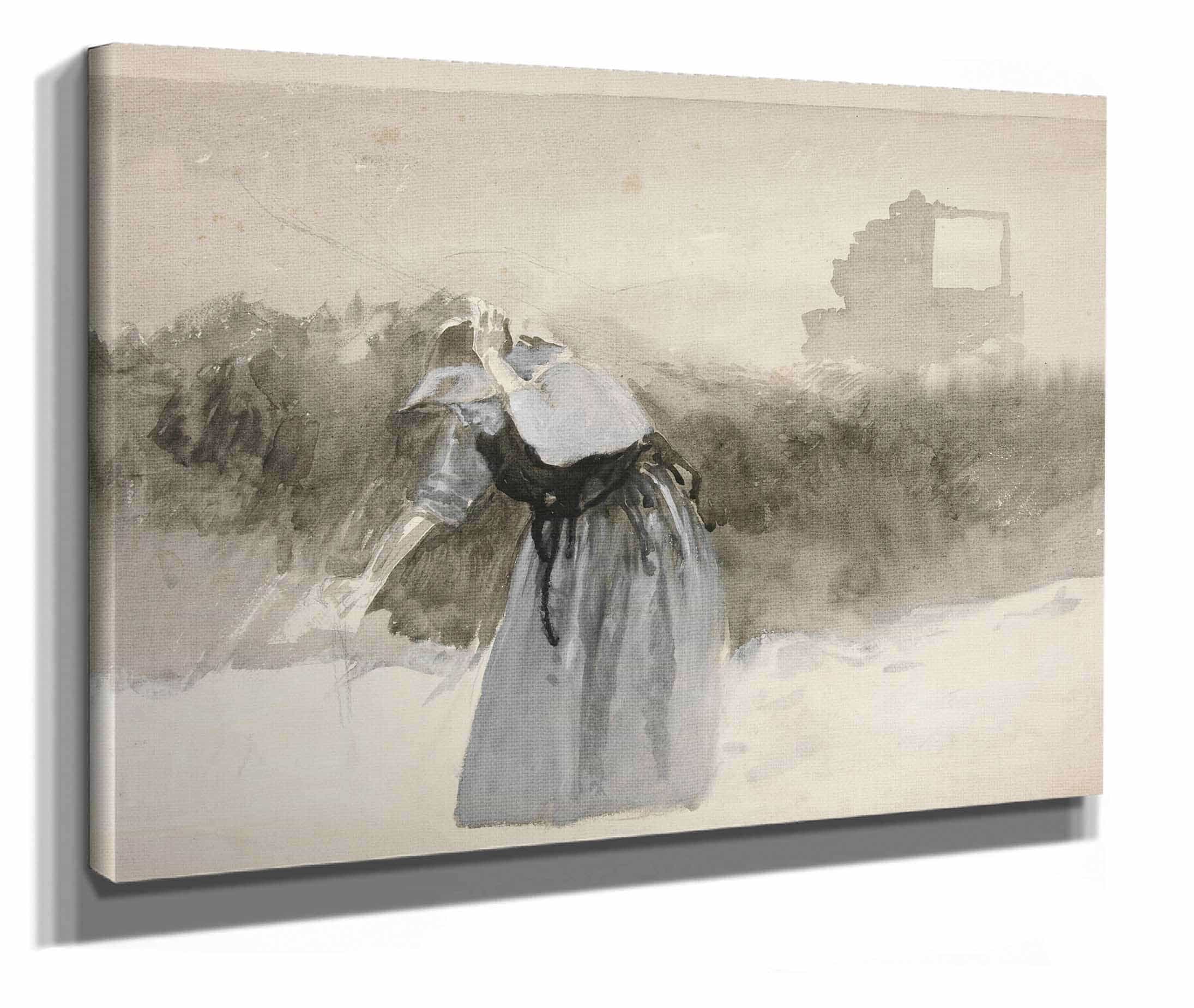 Study Of A Woman In Bonnet Leaning Over by Edwin Austin Abbey