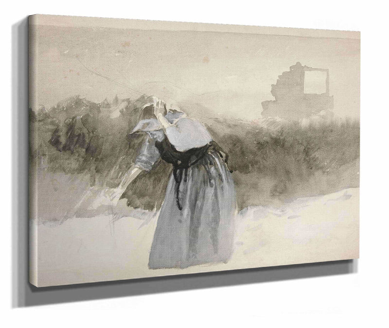 Study Of A Woman In Bonnet Leaning Over by Edwin Austin Abbey