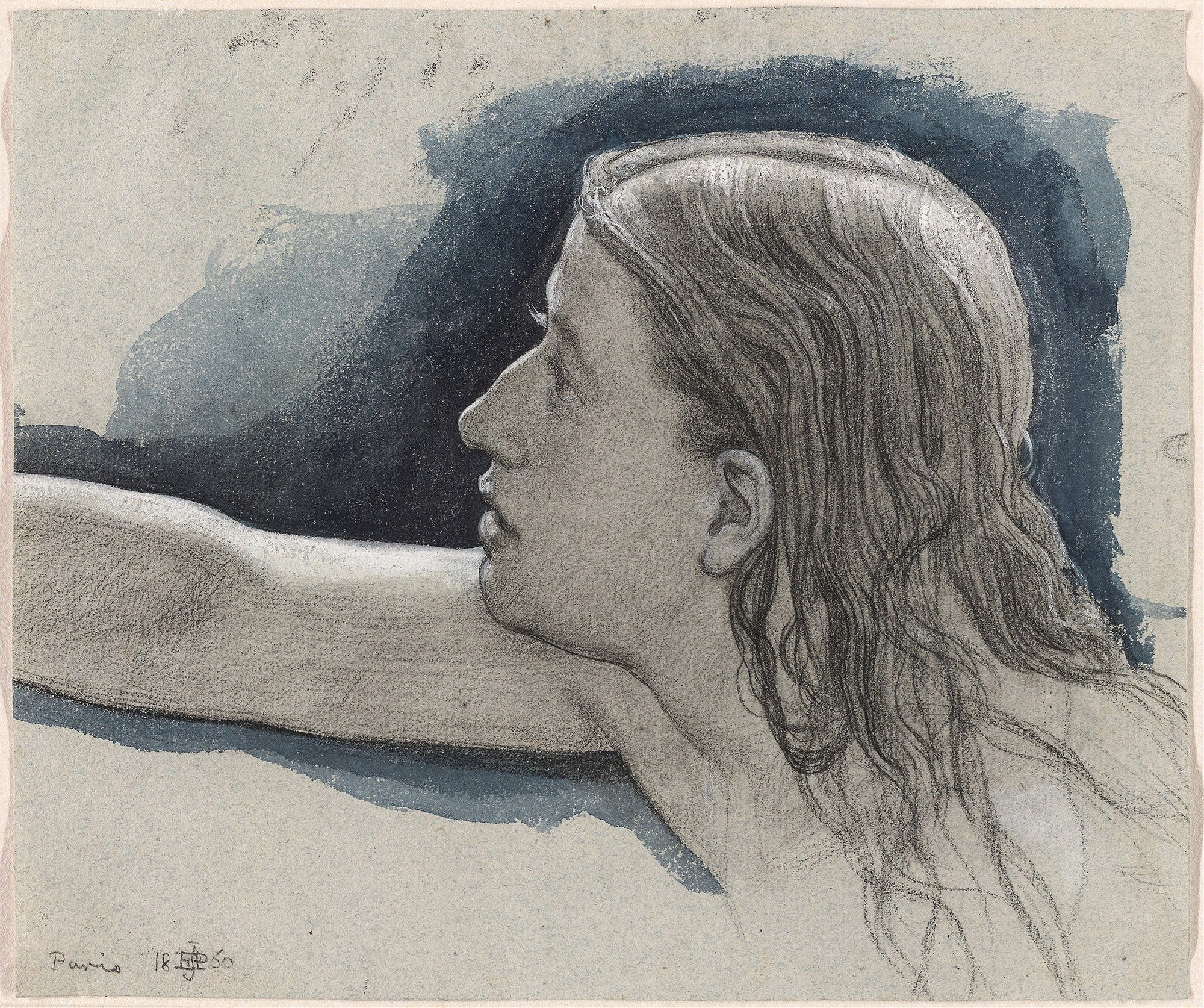 Study Of A Young Mans Head With Right Arm Outstretched by Edward John Poynter