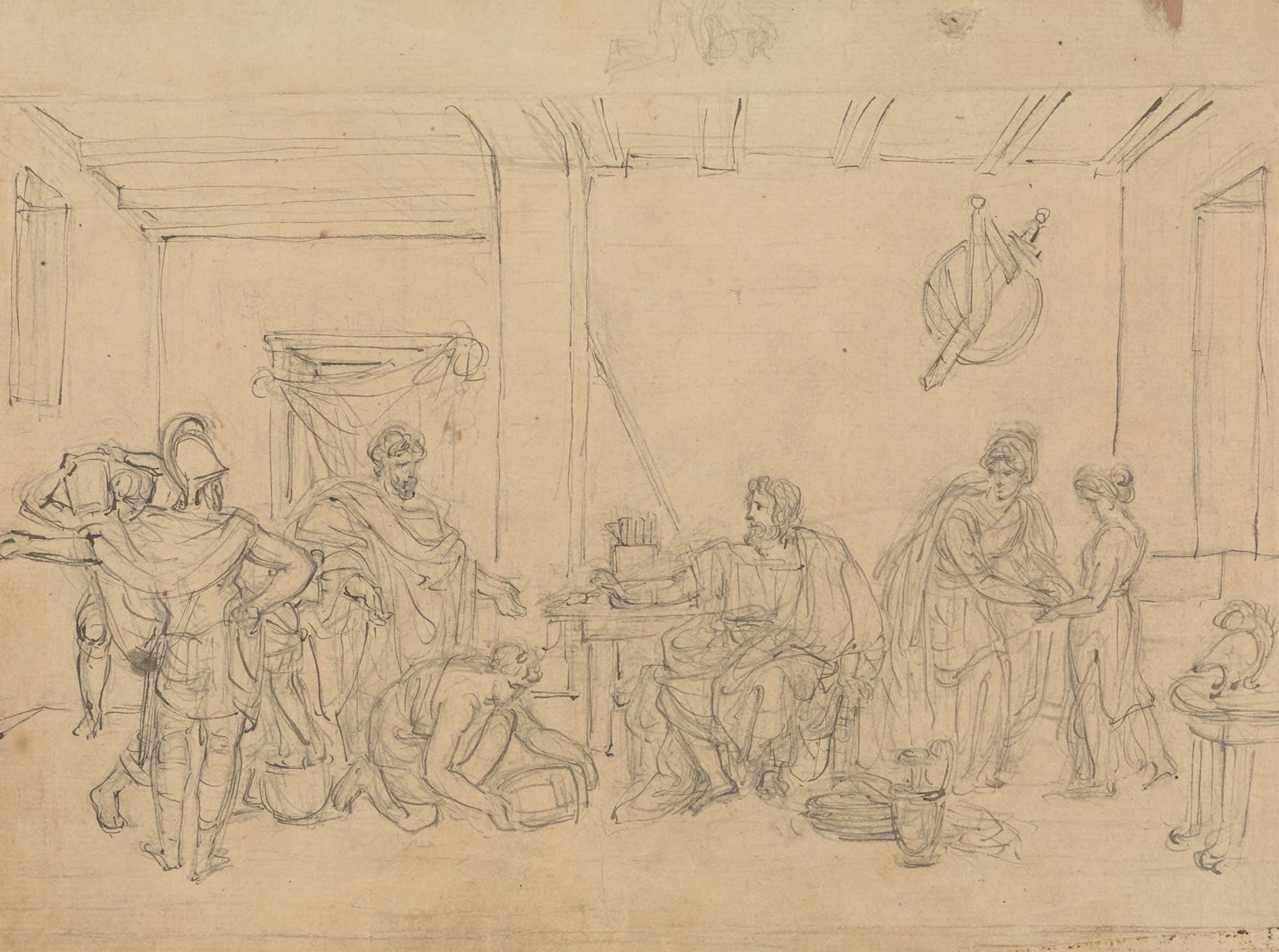 Study Of An Interior Scene With Roman Soldiers by Robert Smirke