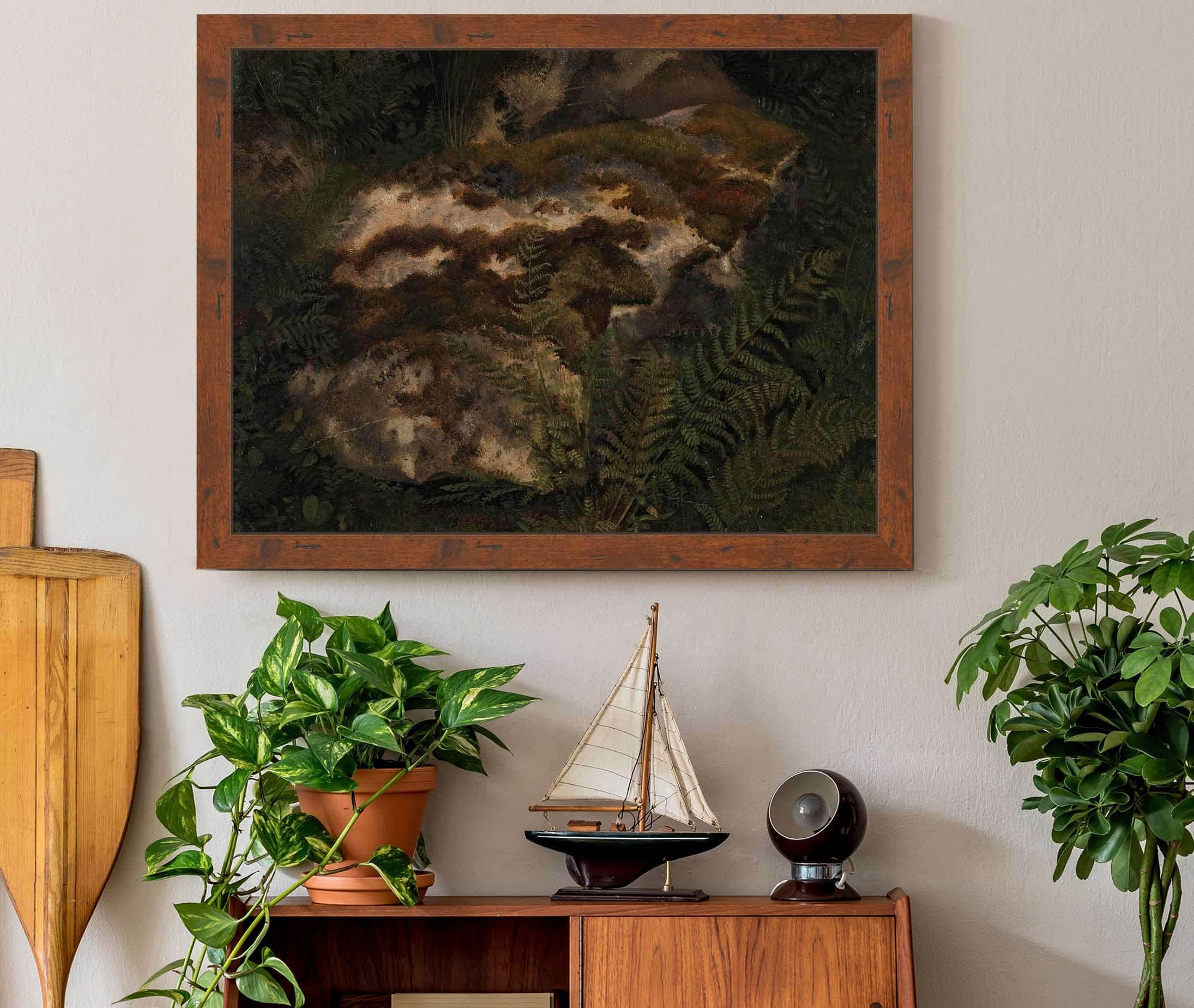 Study Of An Moss Covered Stone And Ferns by Adolph Tidemand