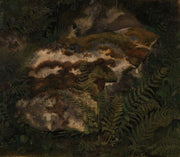 Study Of An Moss Covered Stone And Ferns by Adolph Tidemand