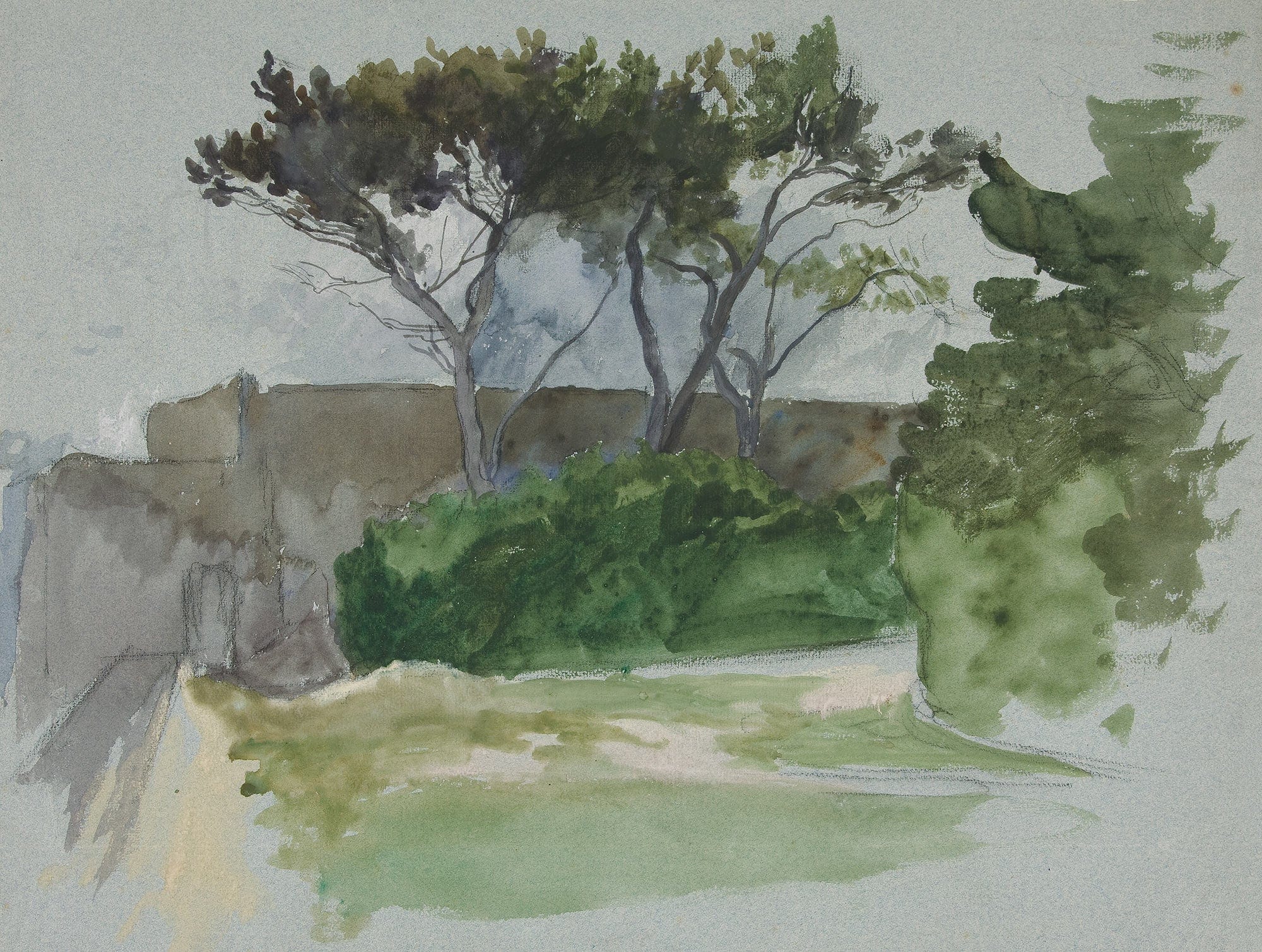 Study Of Landscape With Trees And Stone Wall by Edwin Austin Abbey