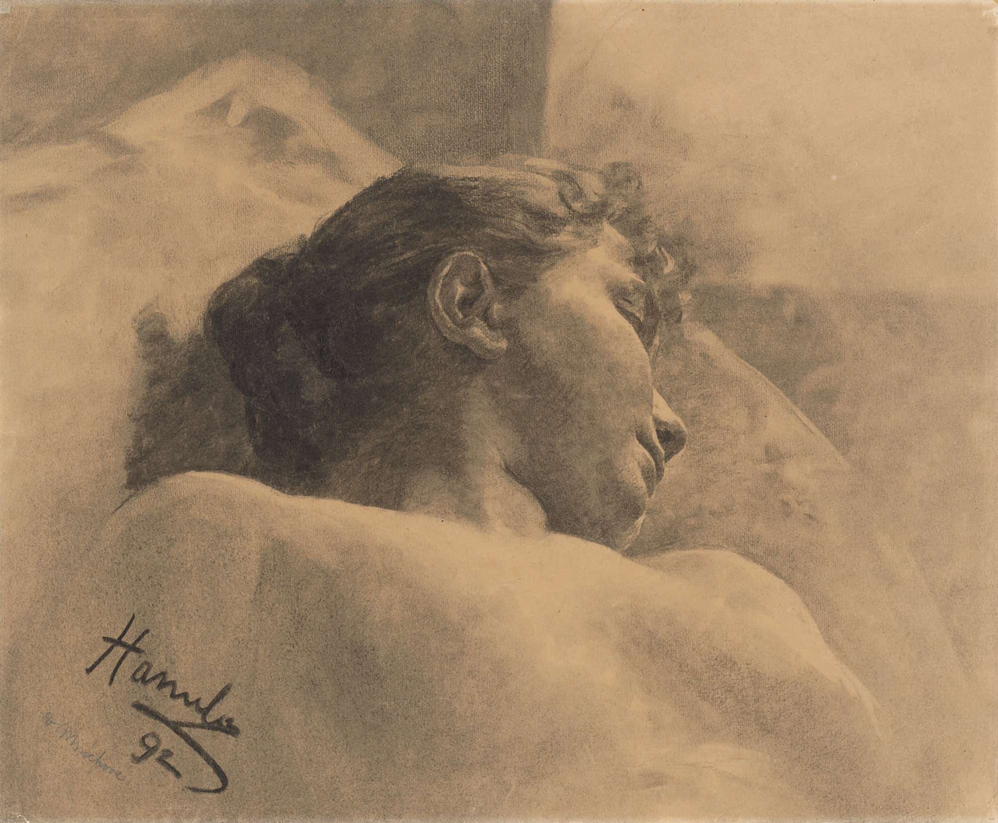 Study Of The Head Of A Lying Woman by Jozef Hanula