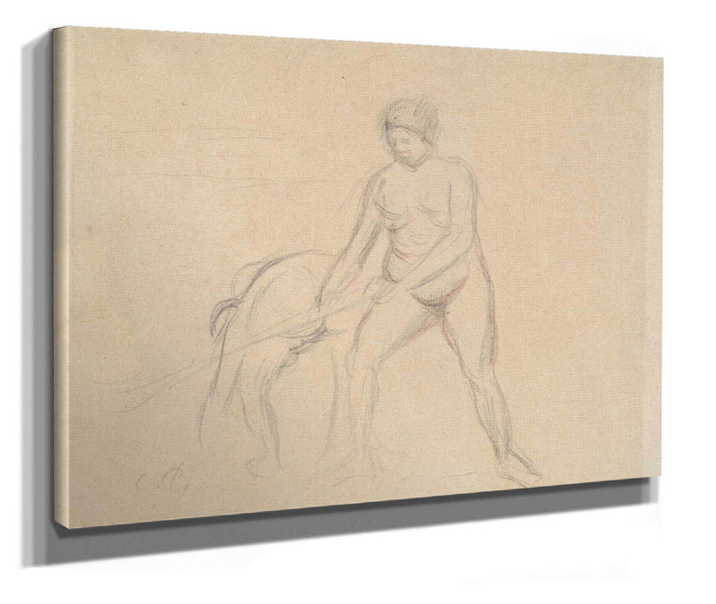 Study Of Two Female Figures Mid To Late Th Century by Camille Pissarro