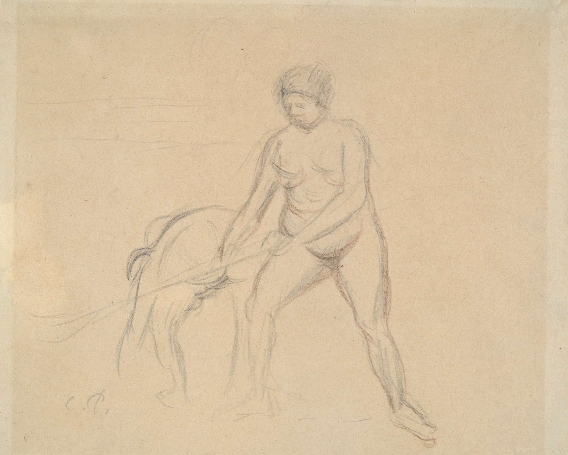 Study Of Two Female Figures Mid To Late Th Century by Camille Pissarro