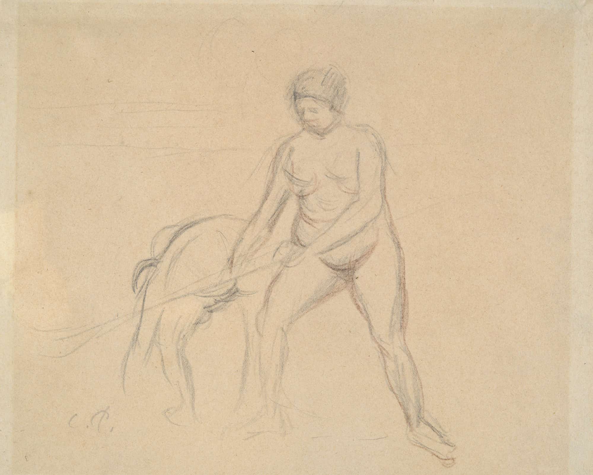 Study Of Two Female Figures Mid To Late Th Century by Camille Pissarro