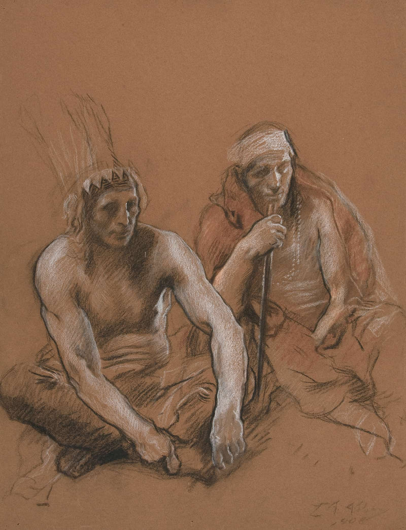 Study Of Two Indians For Penns Treaty Mural At The State Capitol Building In Harrisburg Pennsylvania by Edwin Austin Abbey
