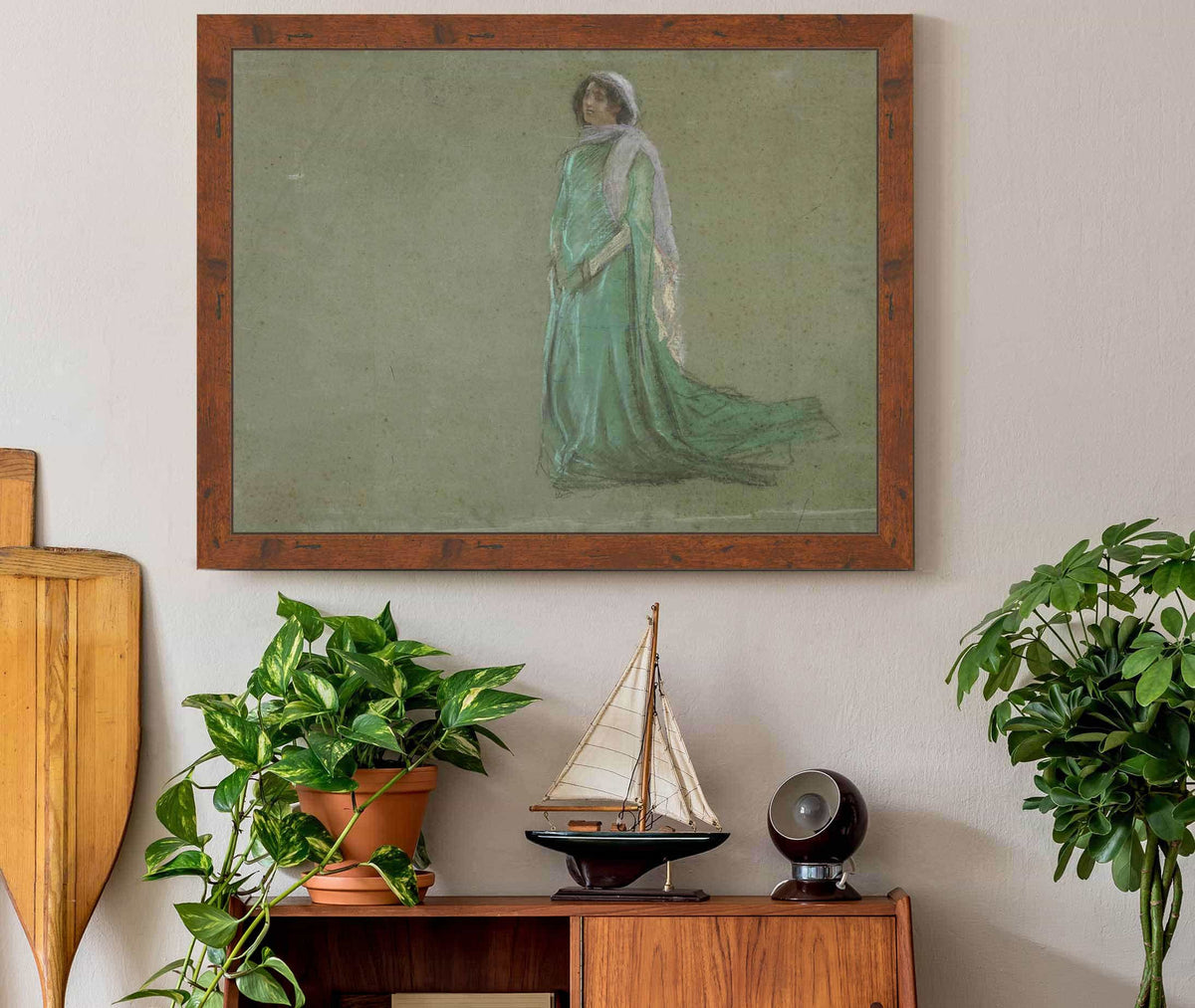 Study Woman In Long Green Dress Pink Scarf by Edwin Austin Abbey