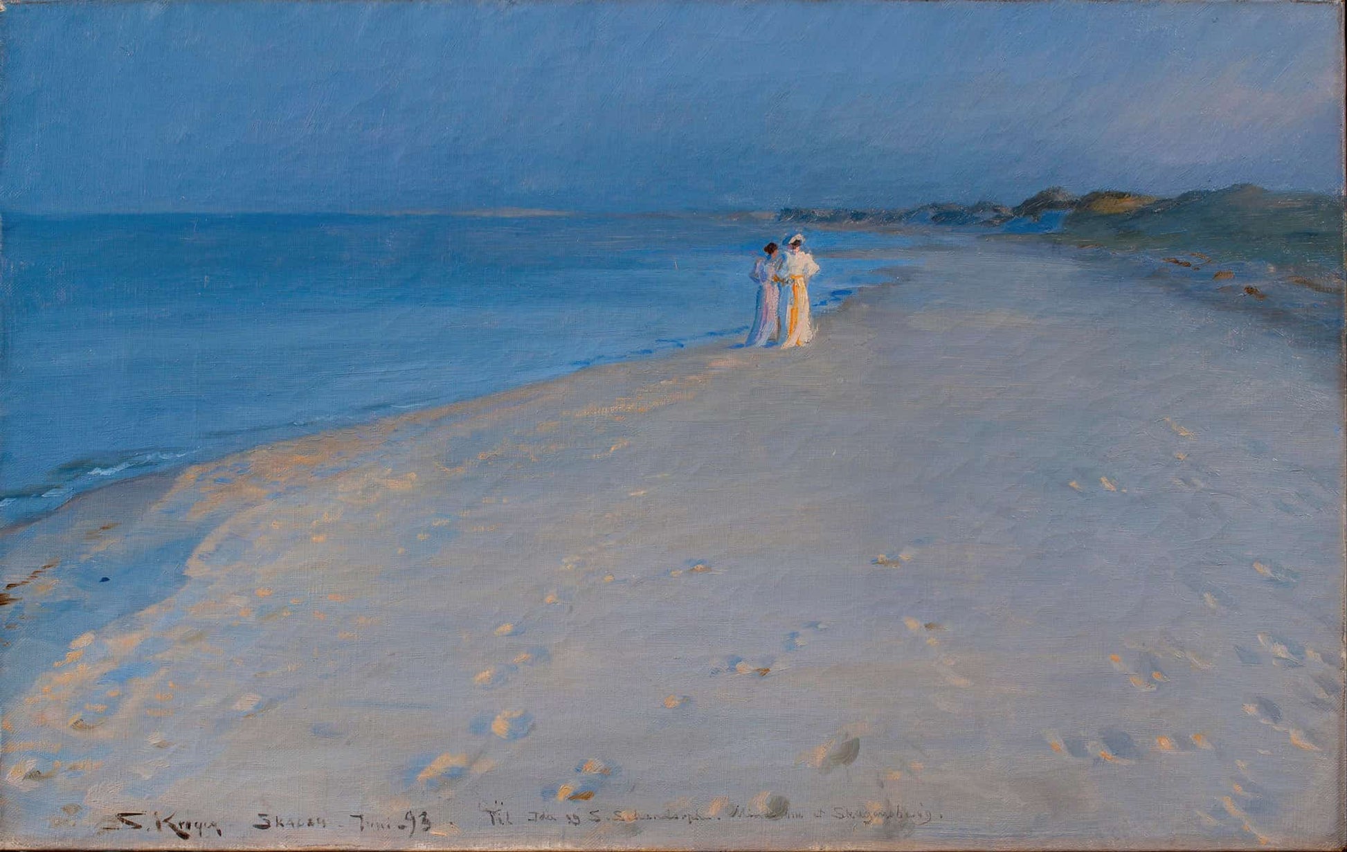 Summer Evening At The South Beach Skagen Anna Ancher And Marie Kroyer Study by Peder Severin Kroyer