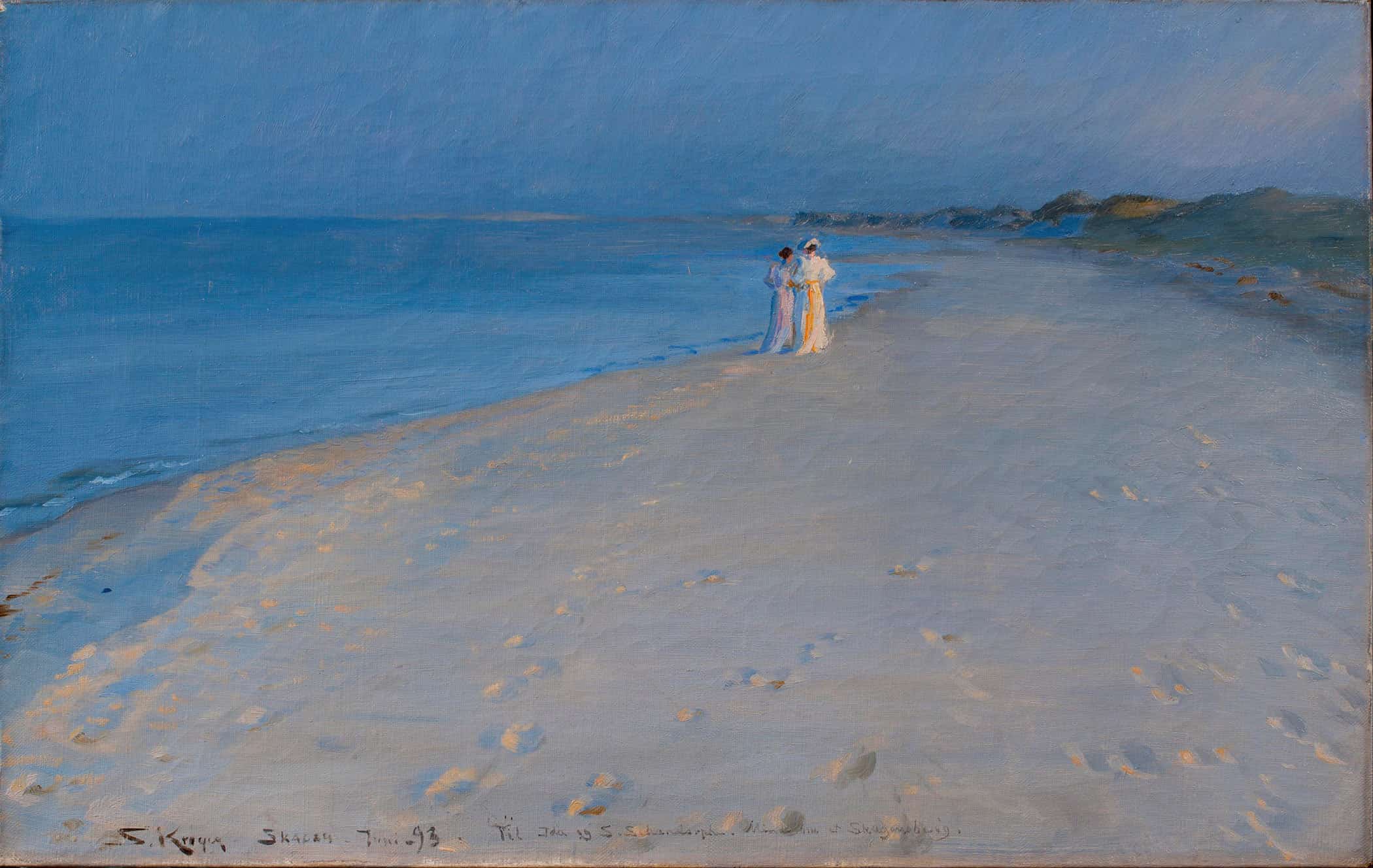 Summer Evening At The South Beach Skagen Anna Ancher And Marie Kroyer Study by Peder Severin Kroyer