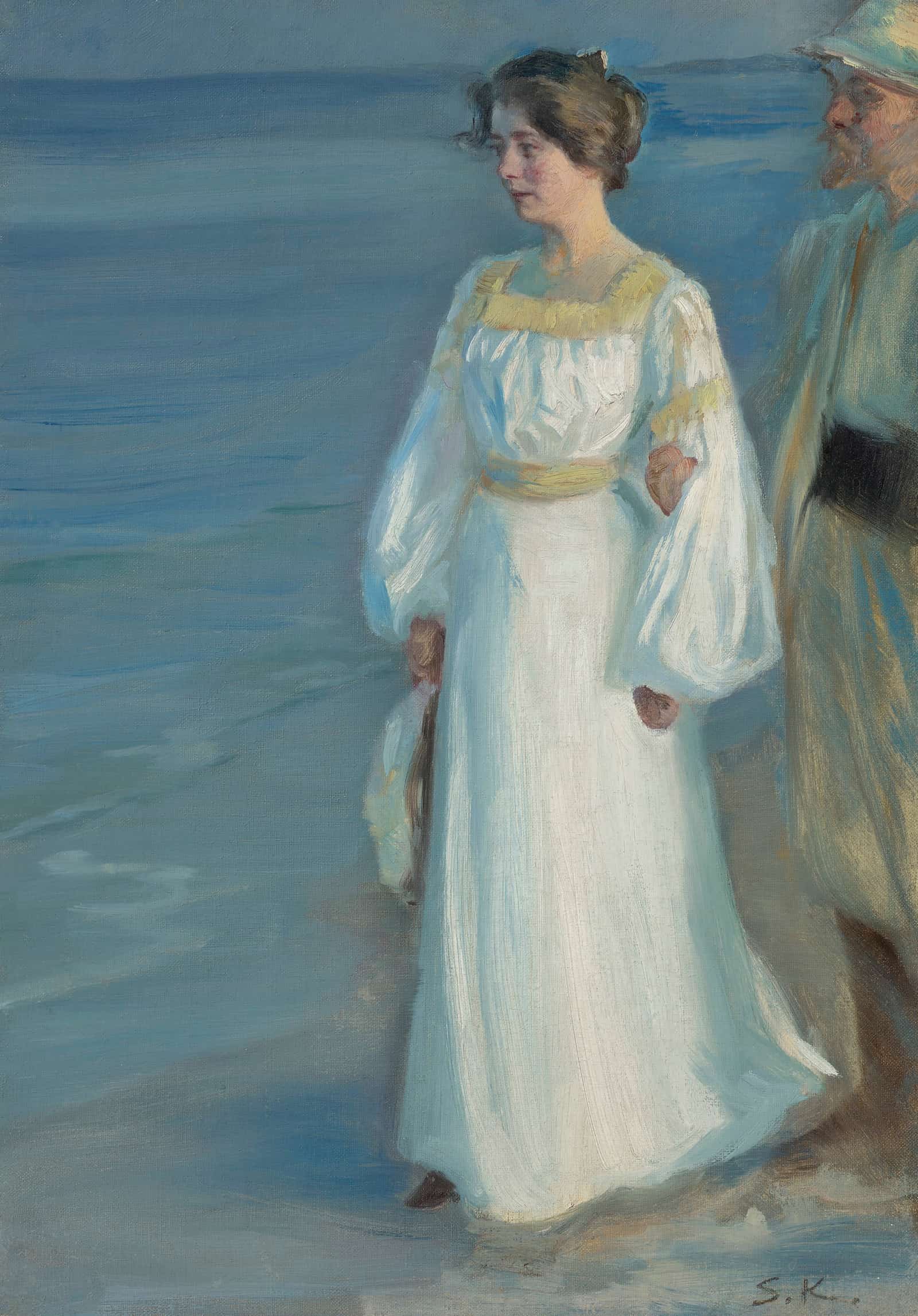 Summer Evening On Skagen Beach Portrait Of The Artists Wife by Peder Severin Kroyer
