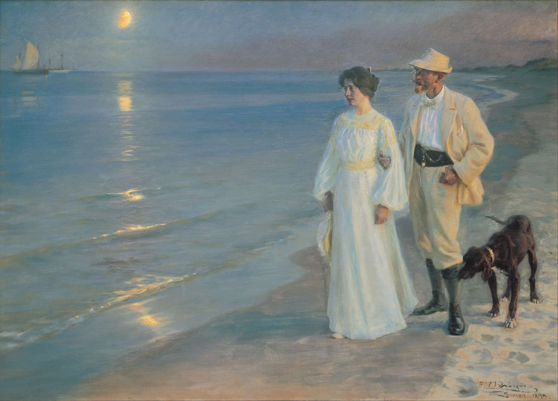 Summer Evening On The Beach At Skagen The Painter And His Wife by Peder Severin Kroyer
