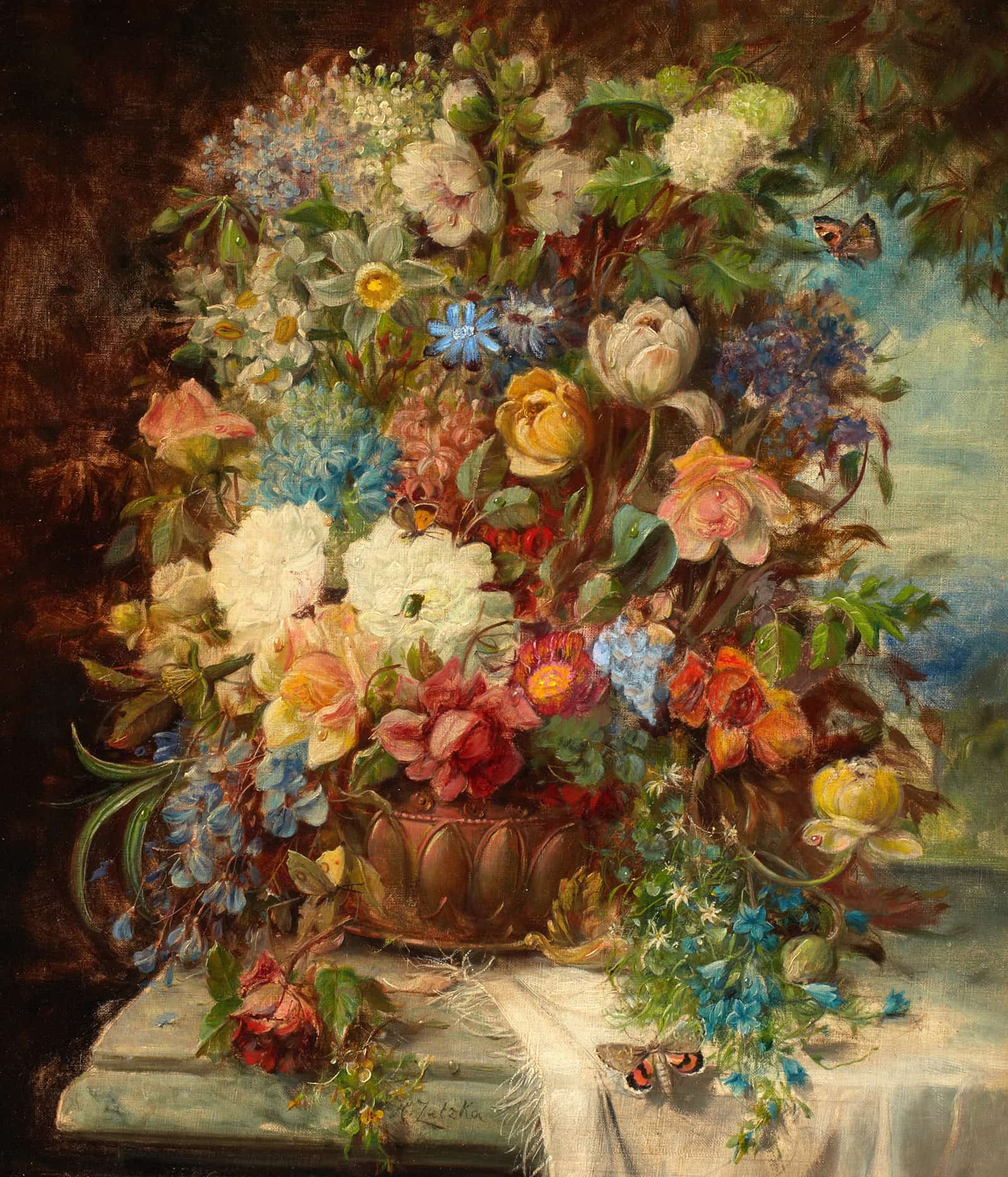 Summer Flowers On A Ledge by Hans Zatzka