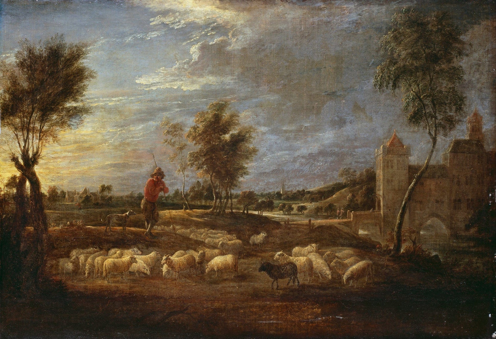 Sunset Landscape With A Shepherd And His Flock by David Teniers The Younger