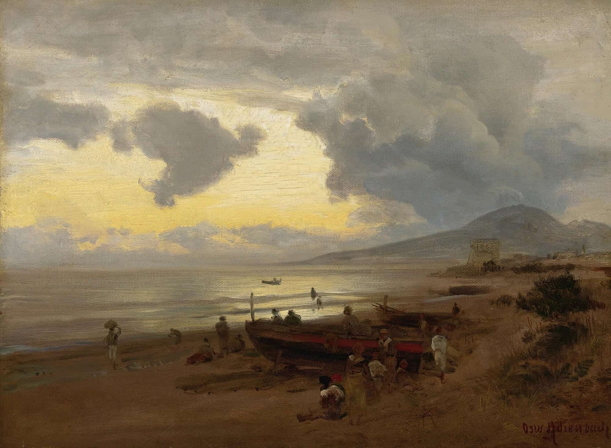 Sunset On The Shore by Oswald Achenbach