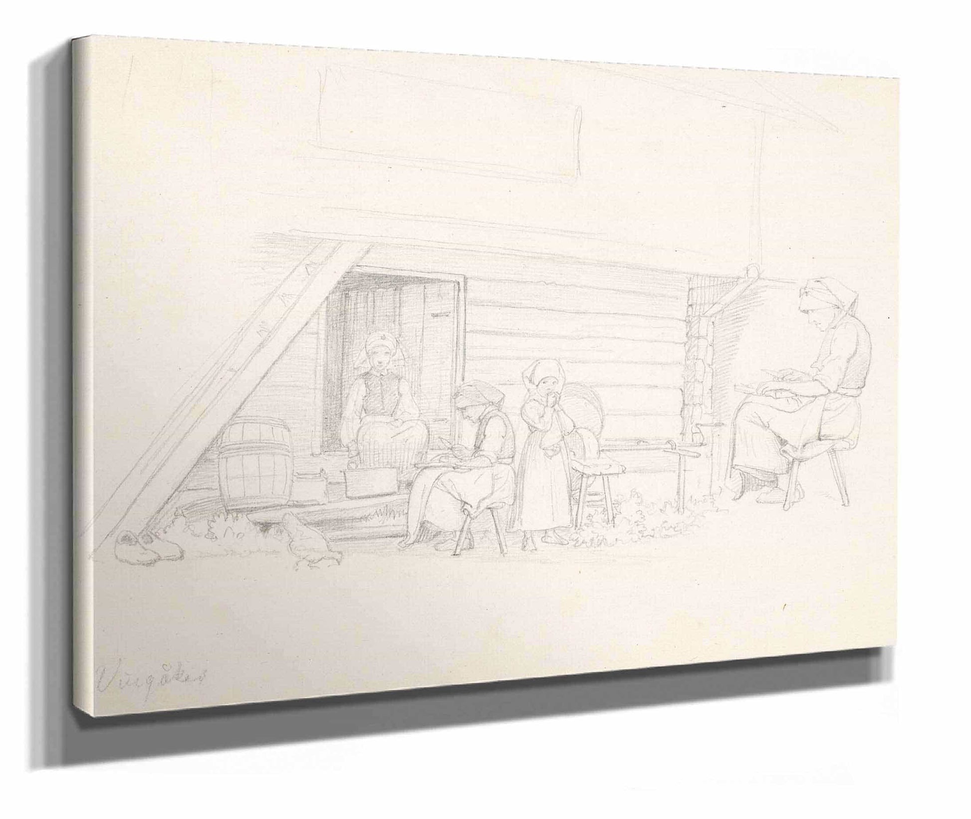 Svensk Kone Og Tre Born Uden For Et Hus I Vingaker by Wilhelm Marstrand