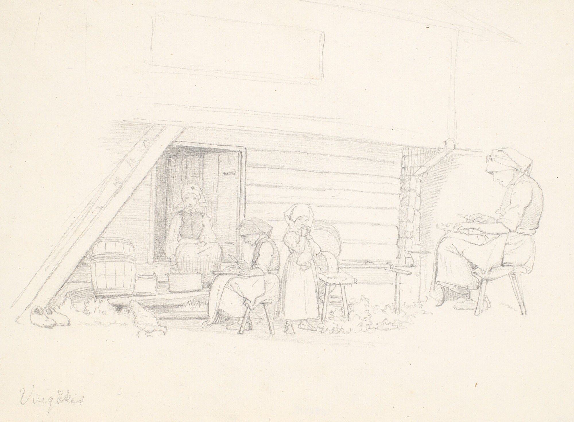 Svensk Kone Og Tre Born Uden For Et Hus I Vingaker by Wilhelm Marstrand