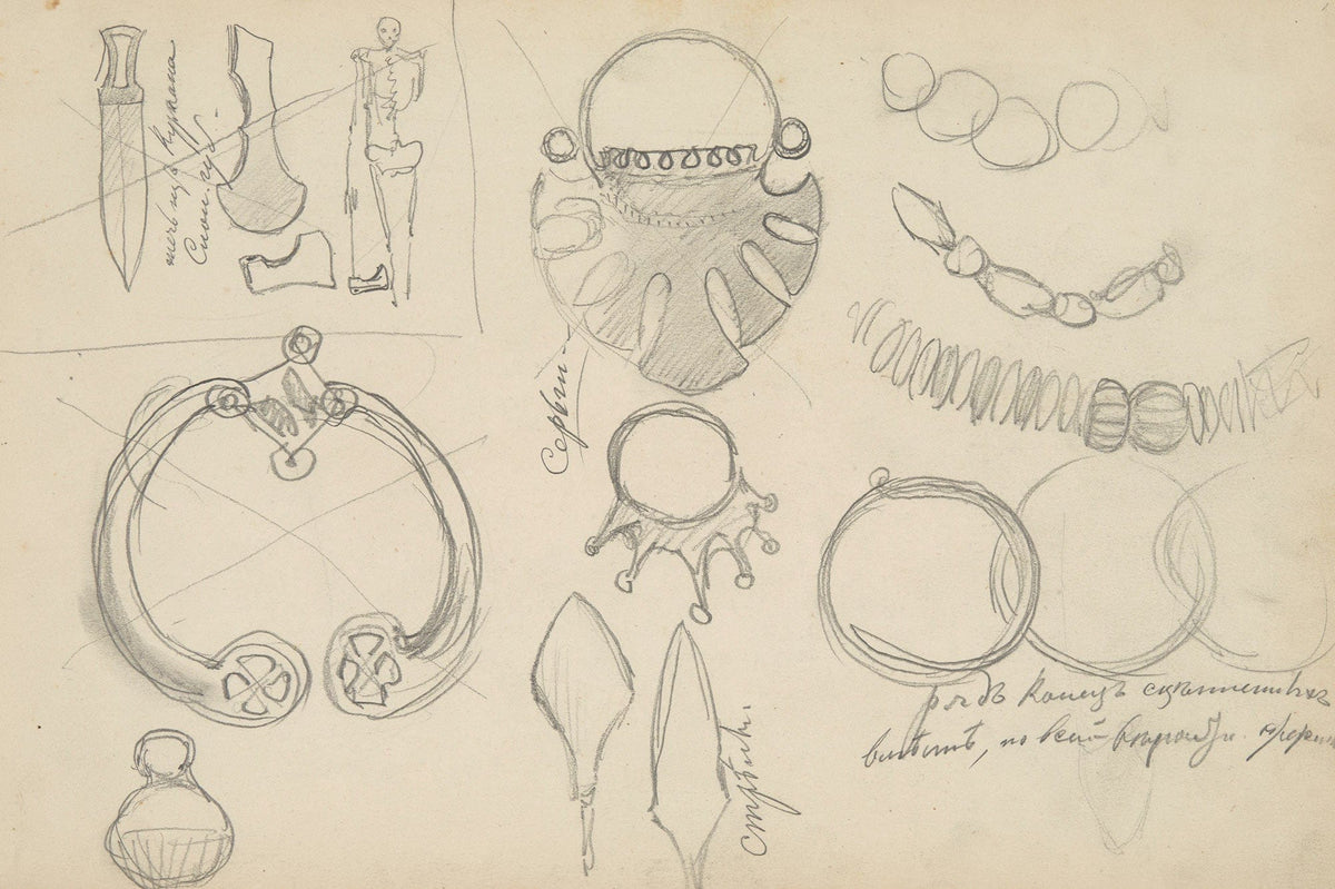 Szkice Ozdob Oraz Broni Do Obrazu Pogrzeb Wodza Rusow by Henryk Siemiradzki
