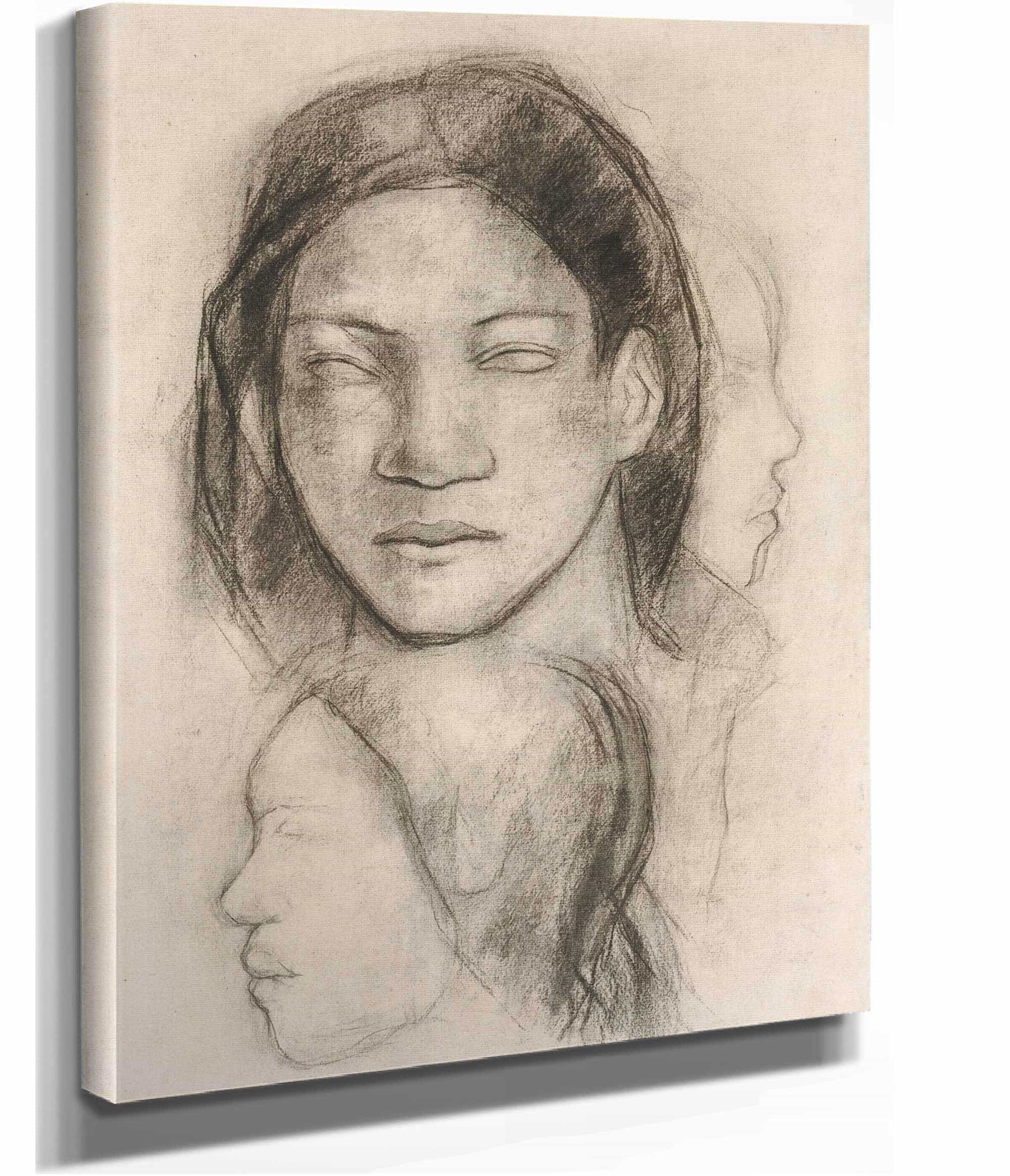 Tahitian Faces Frontal View And Profiles by Paul Gauguin