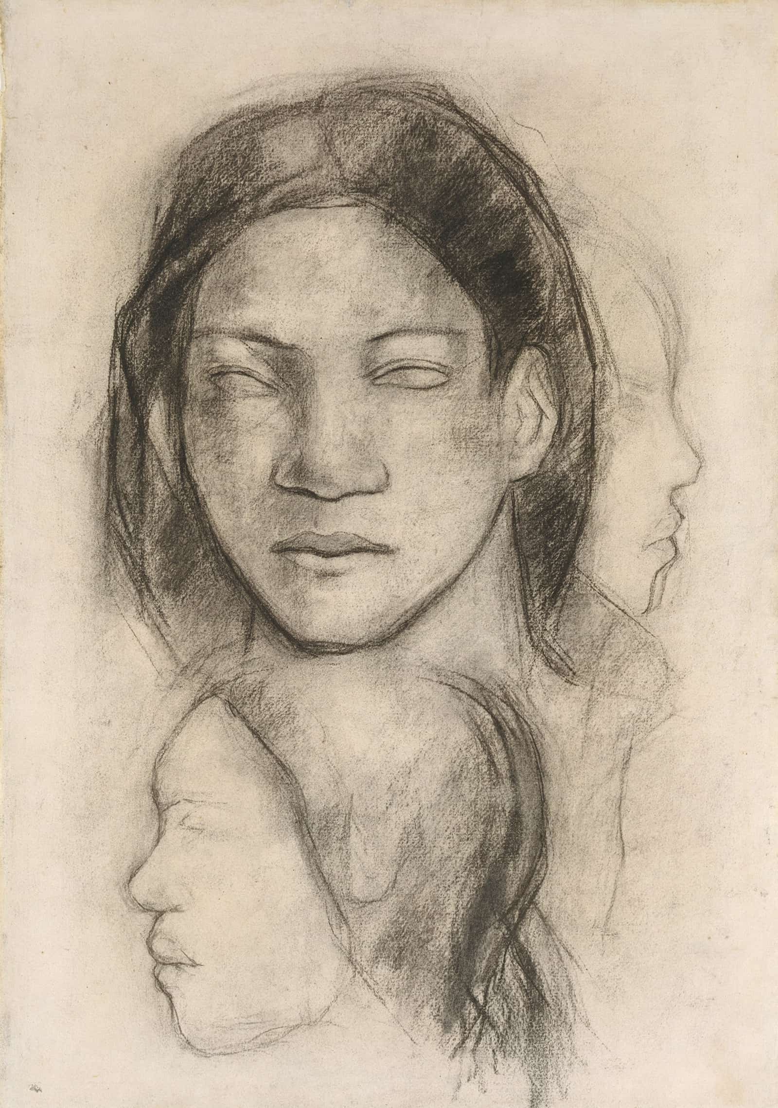 Tahitian Faces Frontal View And Profiles by Paul Gauguin