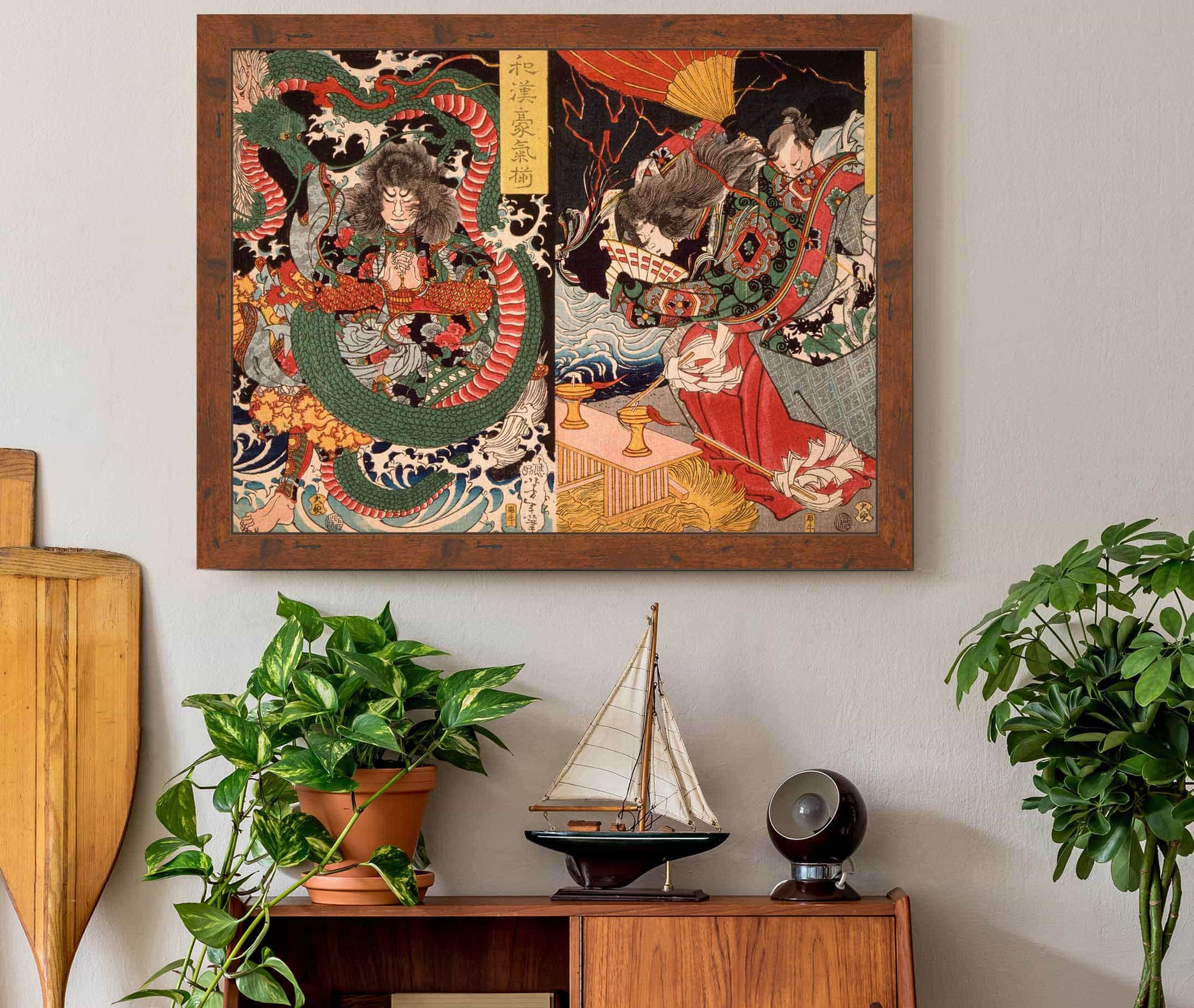 Tawaraya Toda And A Dragon Ono No Komachi Praying For Rain by Tsukioka Yoshitoshi
