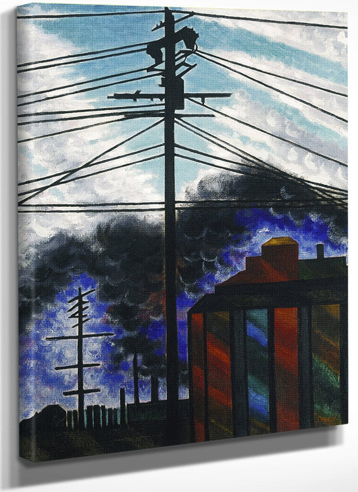 Telegraph Poles With Buildings By Joseph Stella