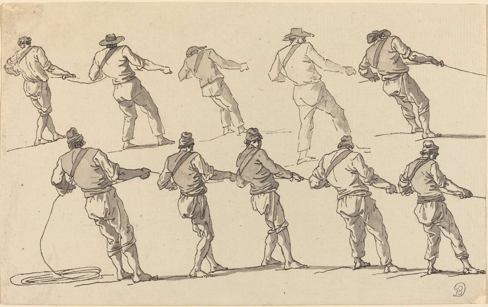 Ten Men Pulling On Ropes by Claude Joseph Vernet